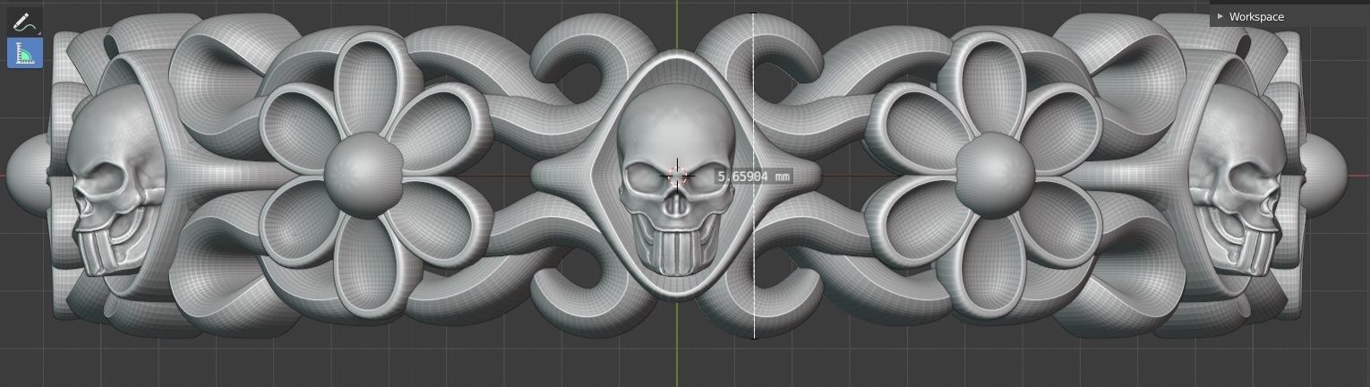 Ring-skull-flower ornate silver ring  3D print model_4