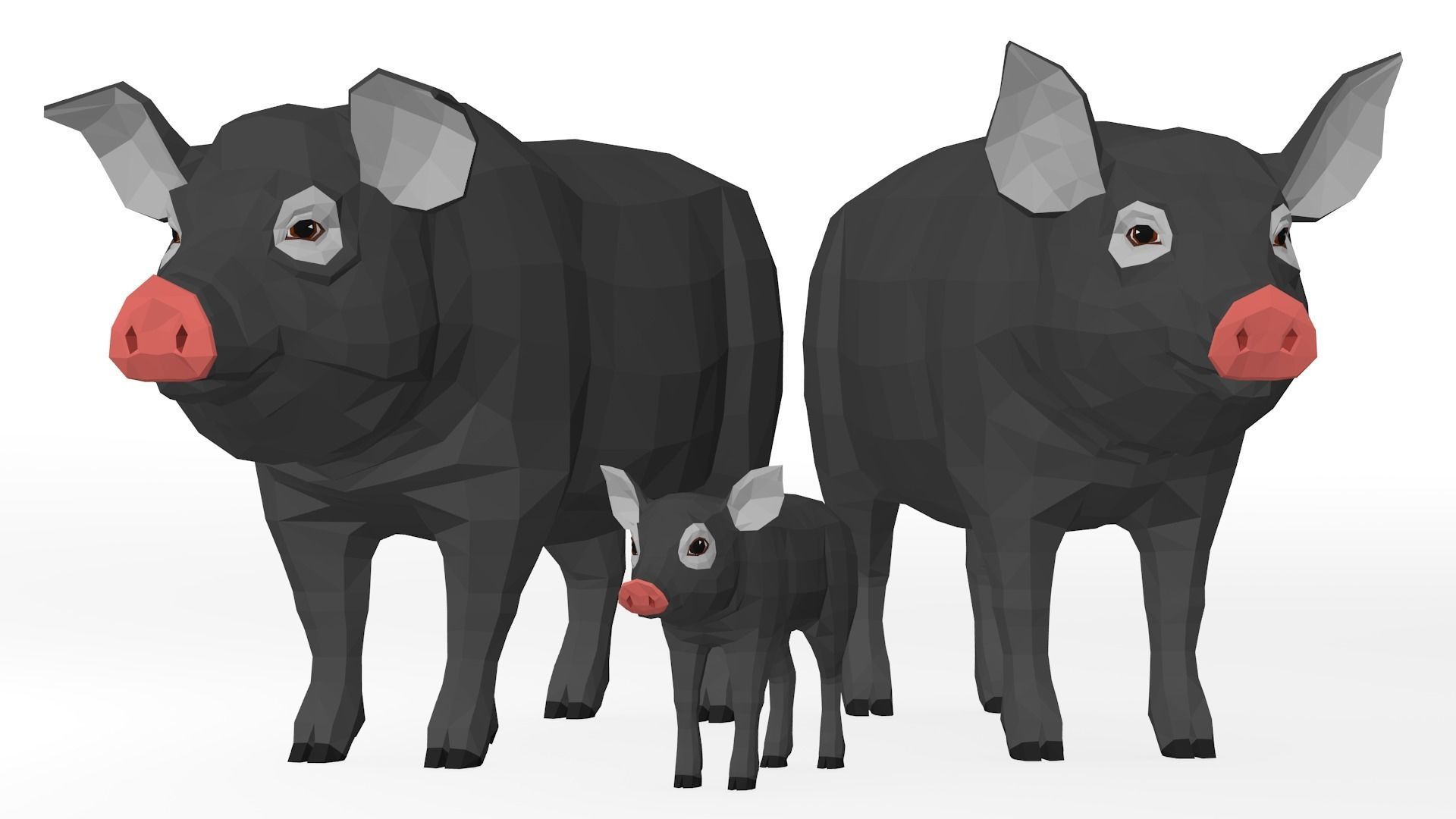 LowPoly Pigs pack Low-poly 3D model_7