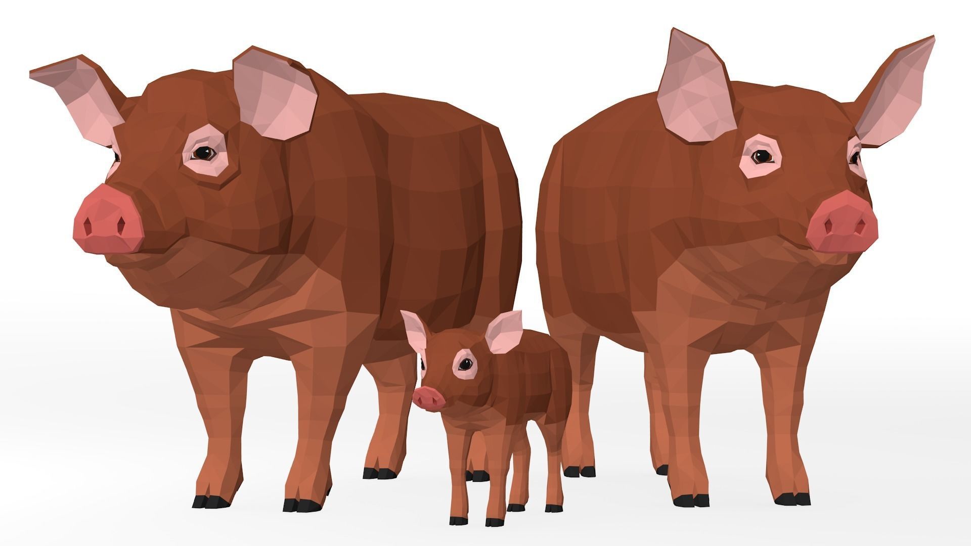LowPoly Pigs pack Low-poly 3D model_3