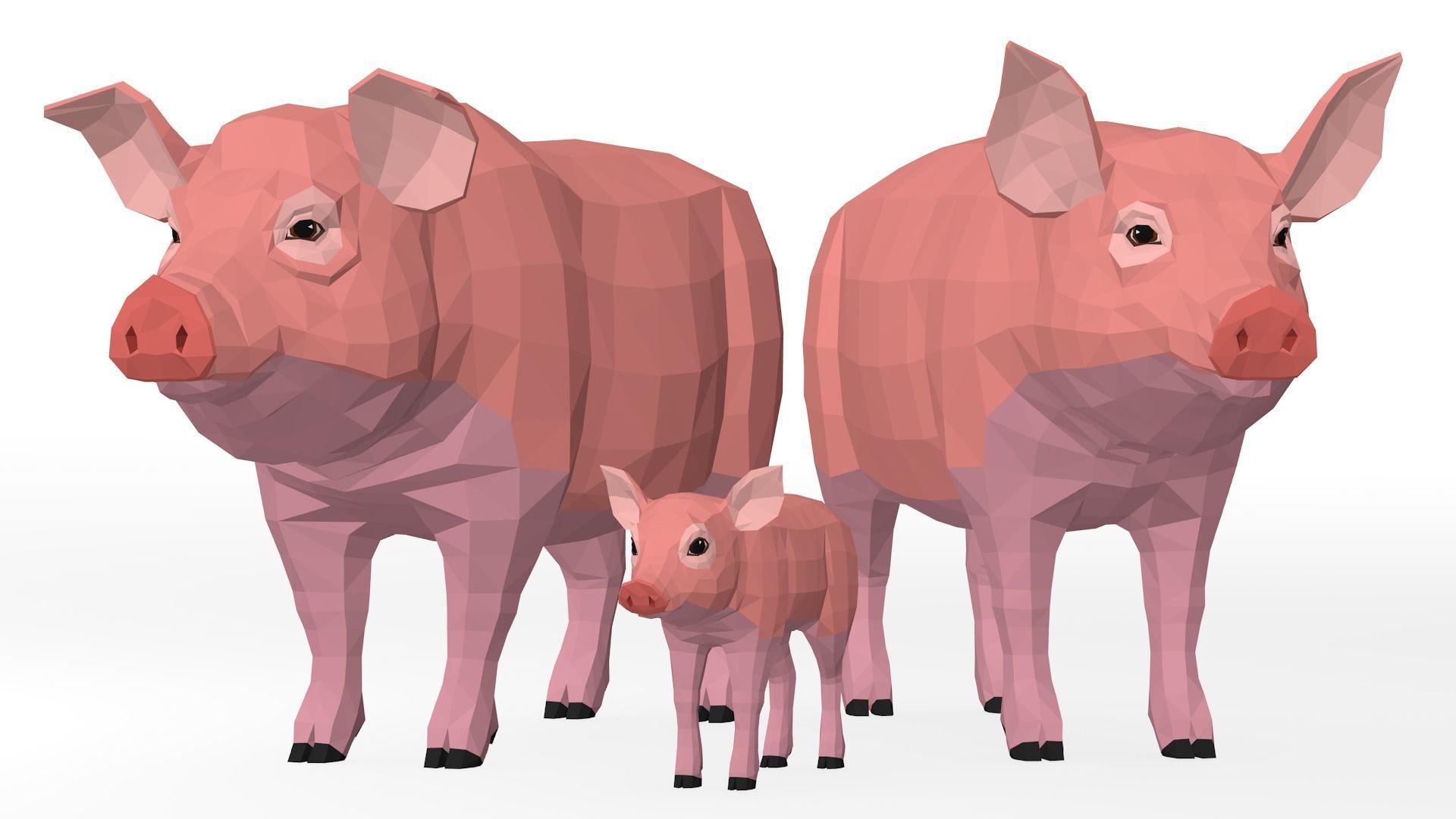 LowPoly Pigs pack Low-poly 3D model_2