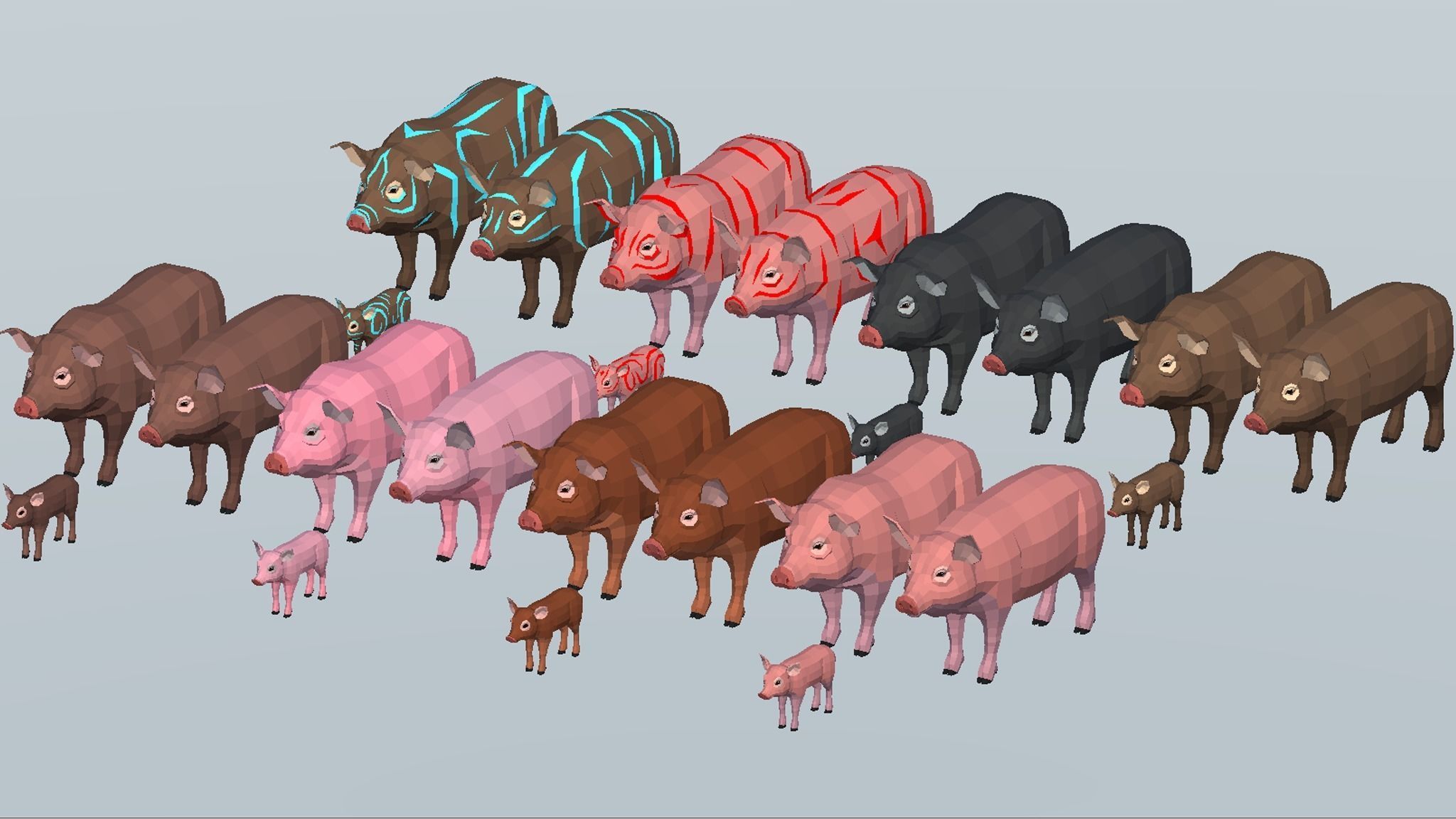 LowPoly Pigs pack Low-poly 3D model_10