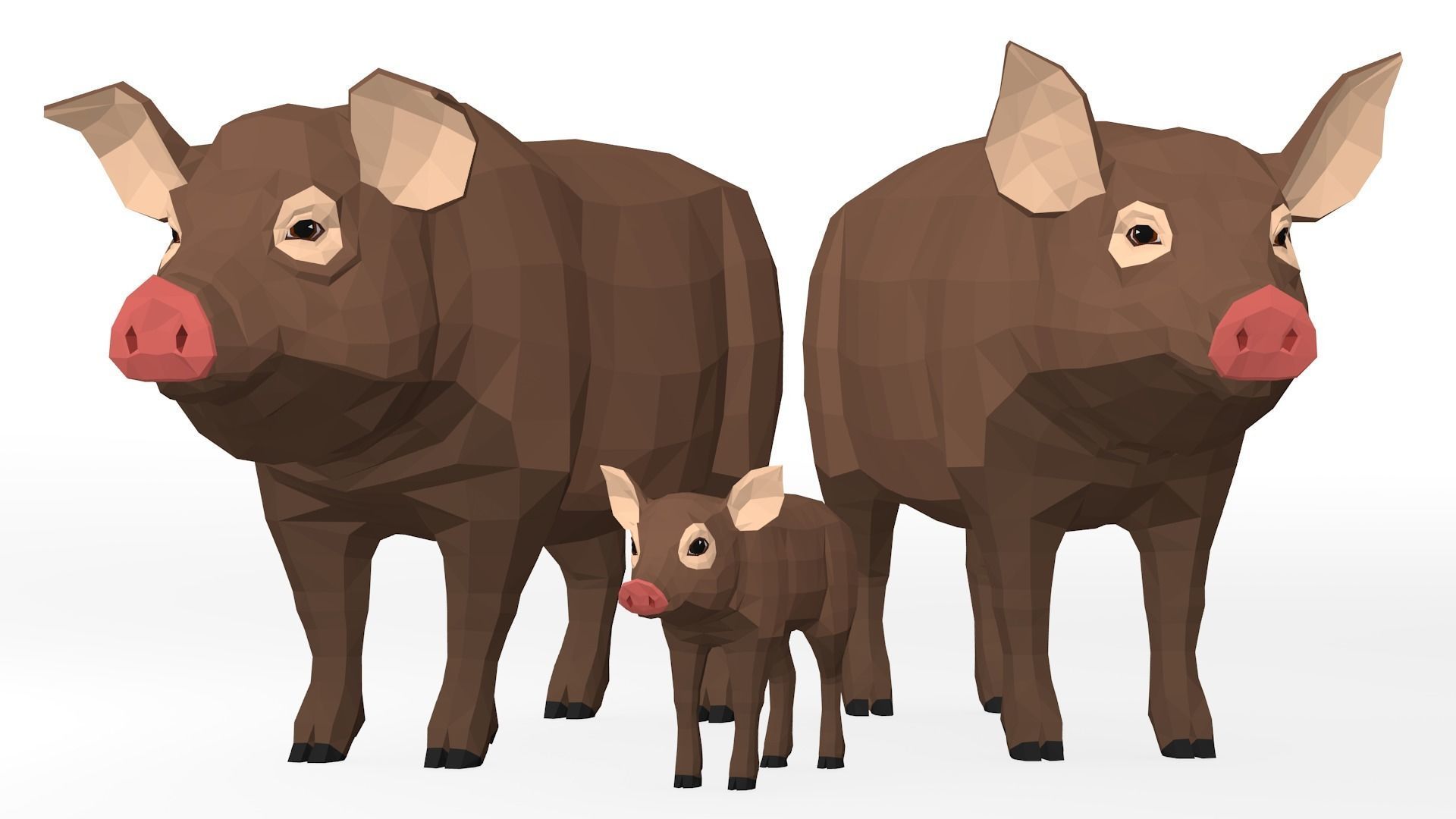 LowPoly Pigs pack Low-poly 3D model_6