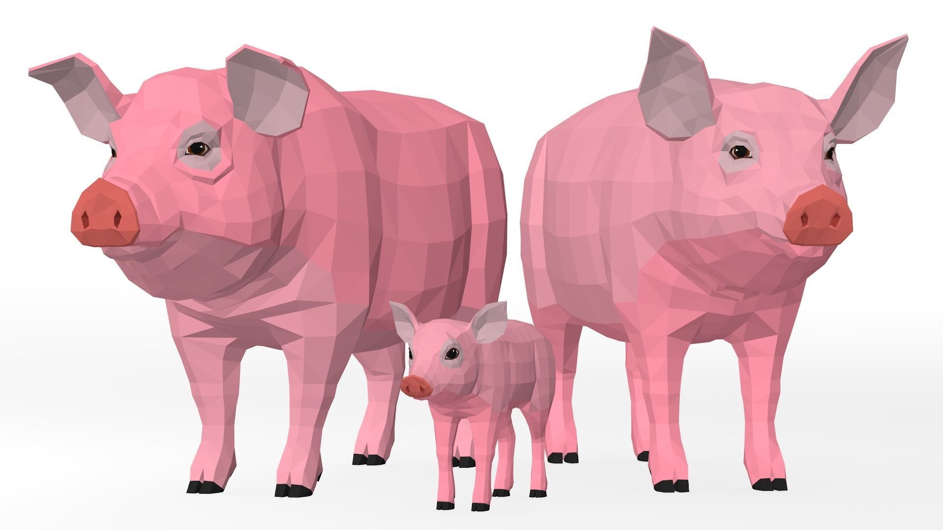 LowPoly Pigs pack Low-poly 3D model_4