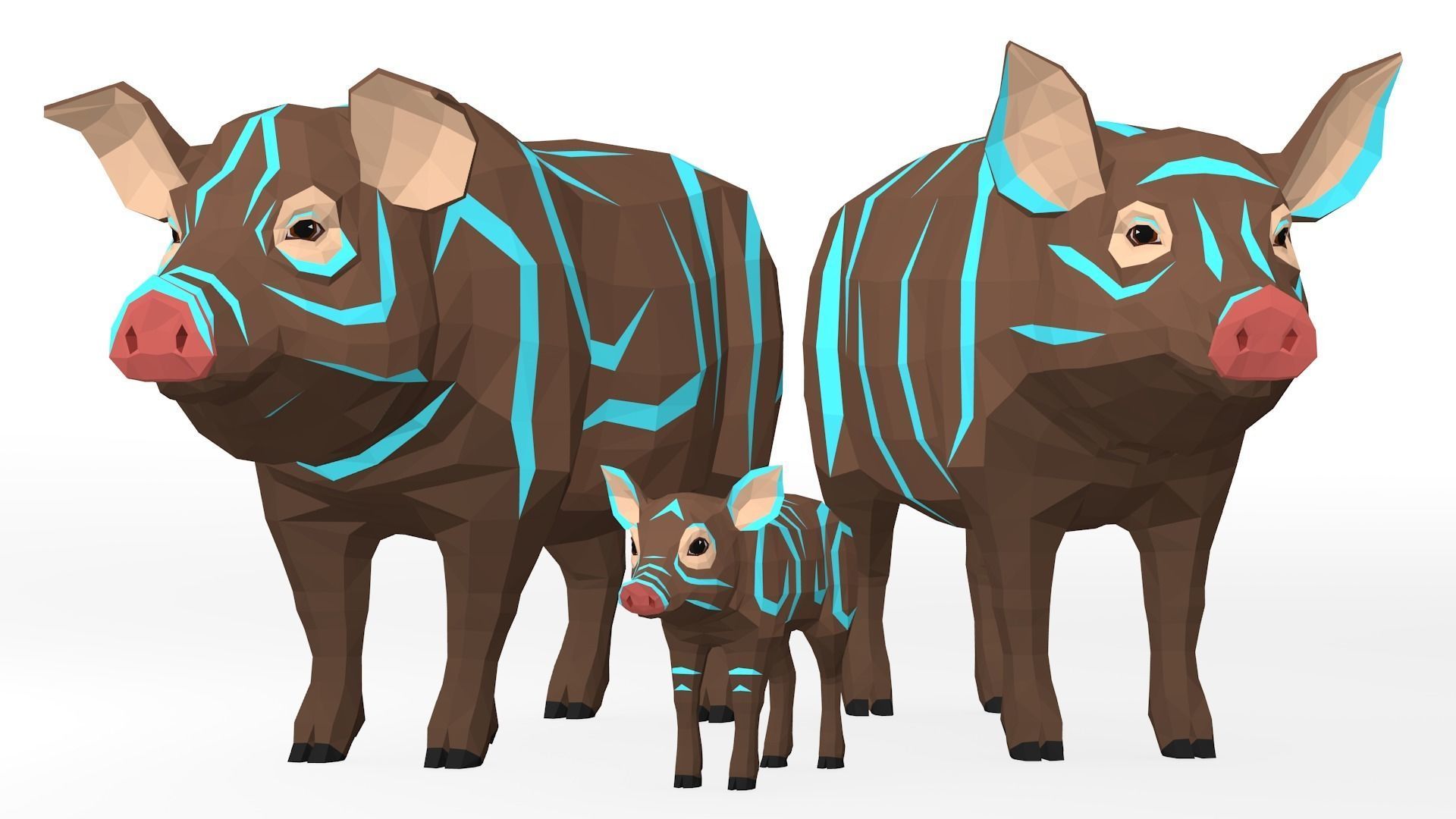 LowPoly Pigs pack Low-poly 3D model_9