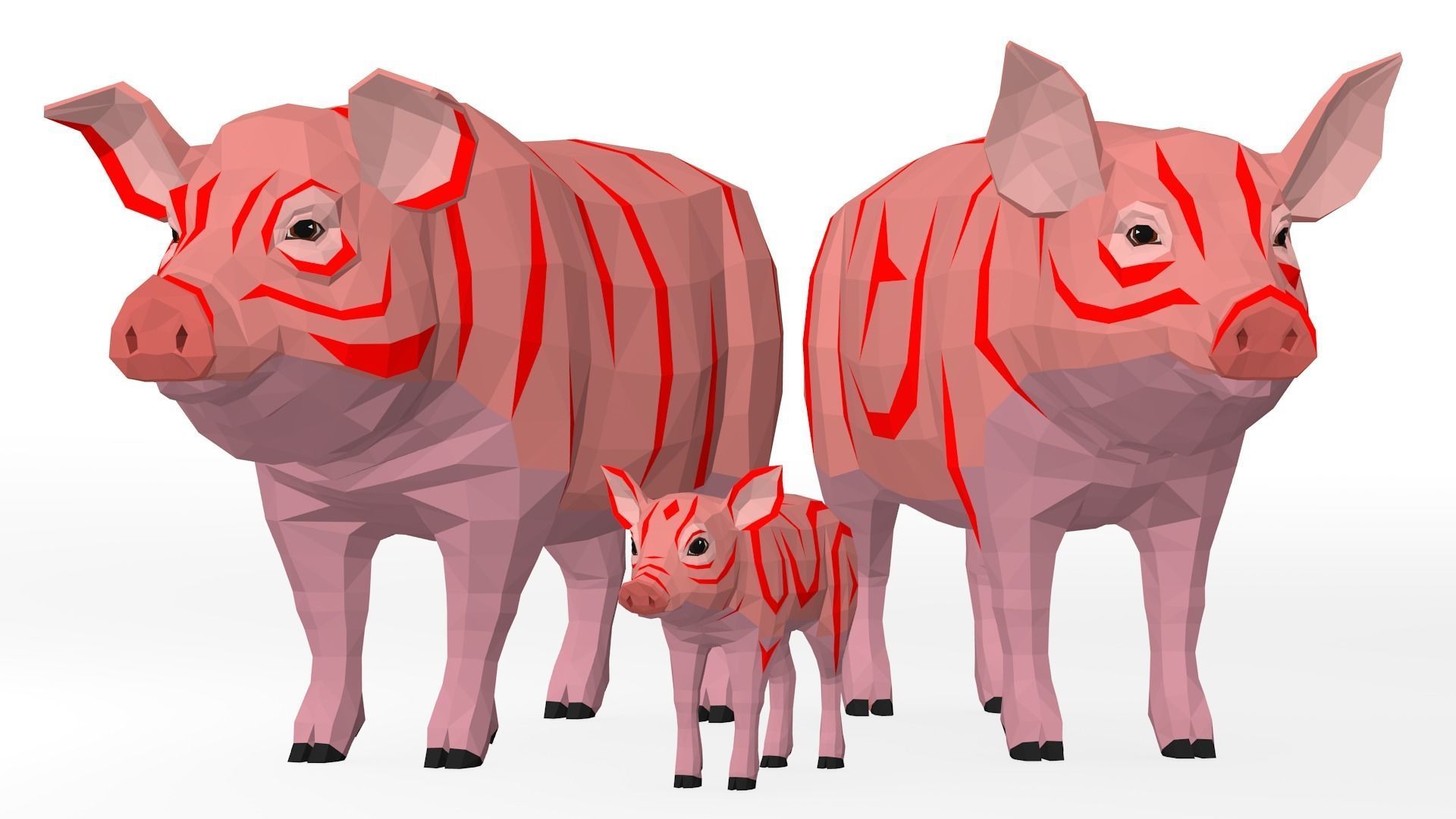 LowPoly Pigs pack Low-poly 3D model_8
