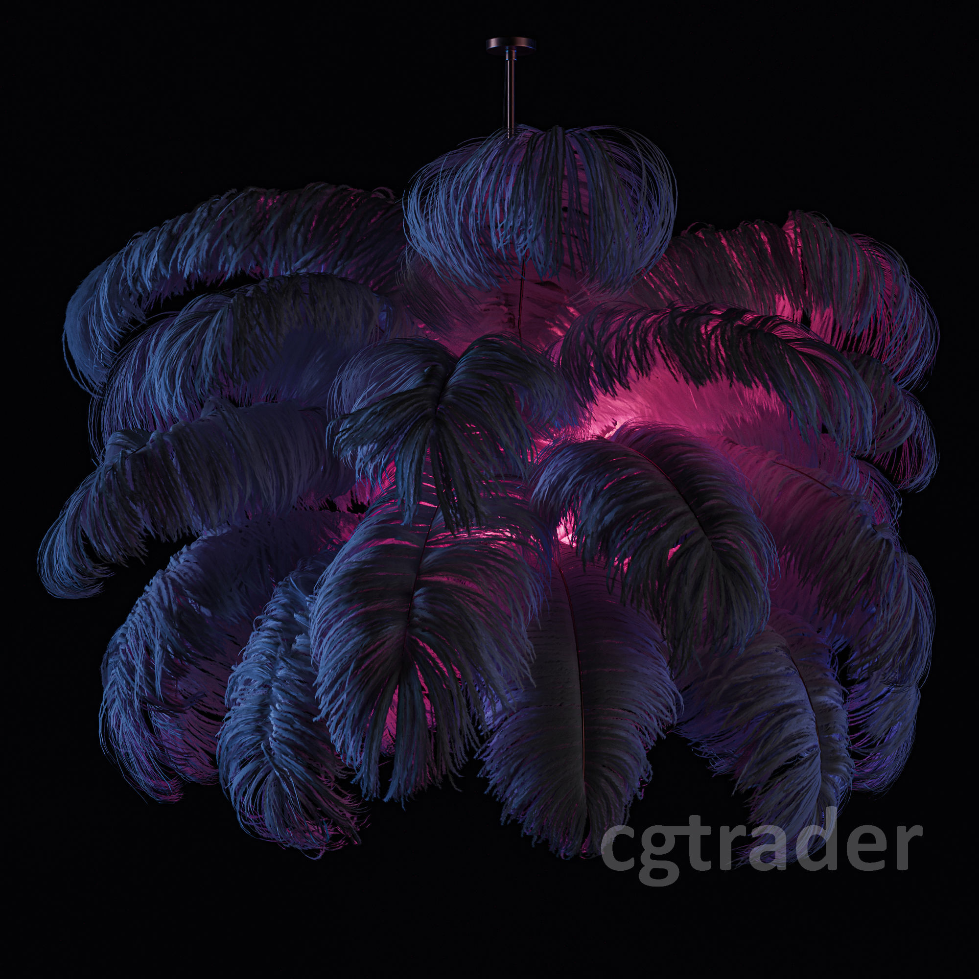 Natural Ostrich Feather Modern Chandelier 3D model_4