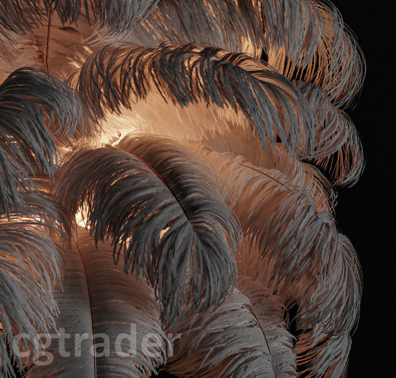 Natural Ostrich Feather Modern Chandelier 3D model_6