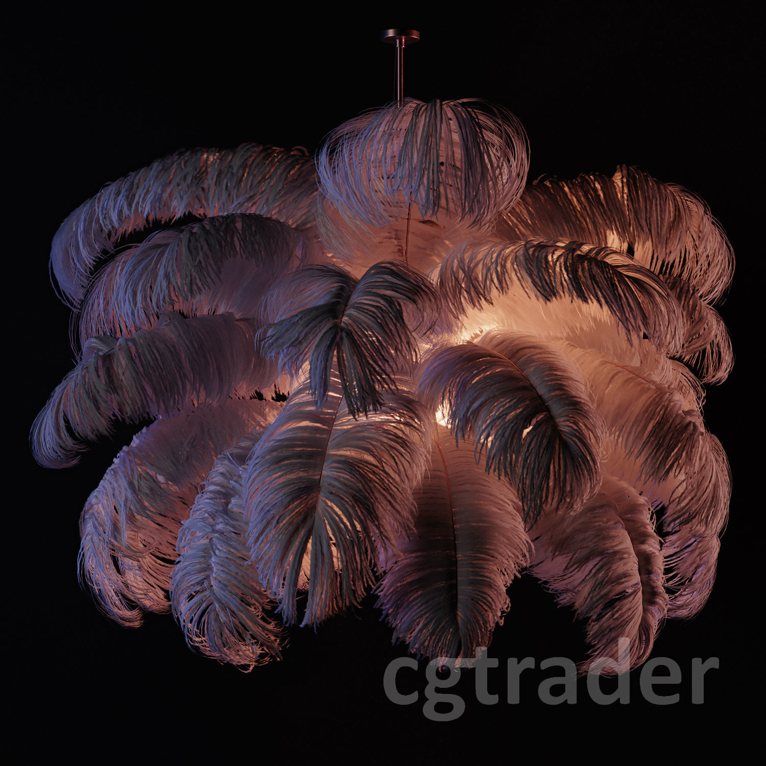 Natural Ostrich Feather Modern Chandelier 3D model_5