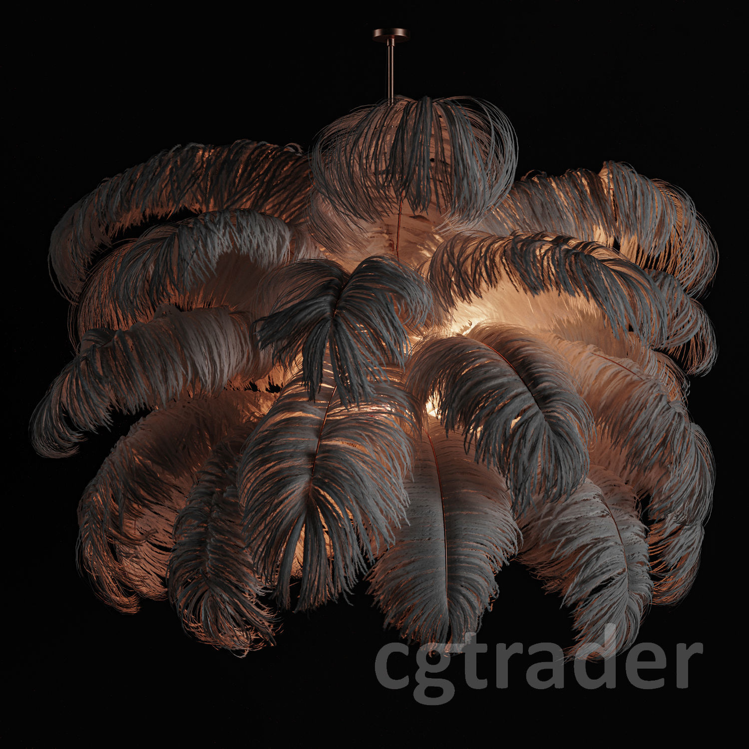 Natural Ostrich Feather Modern Chandelier 3D model_2