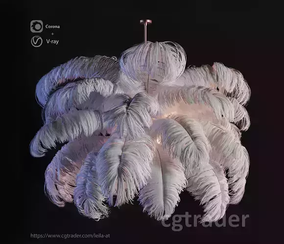 Natural Ostrich Feather Modern Chandelier 3D model