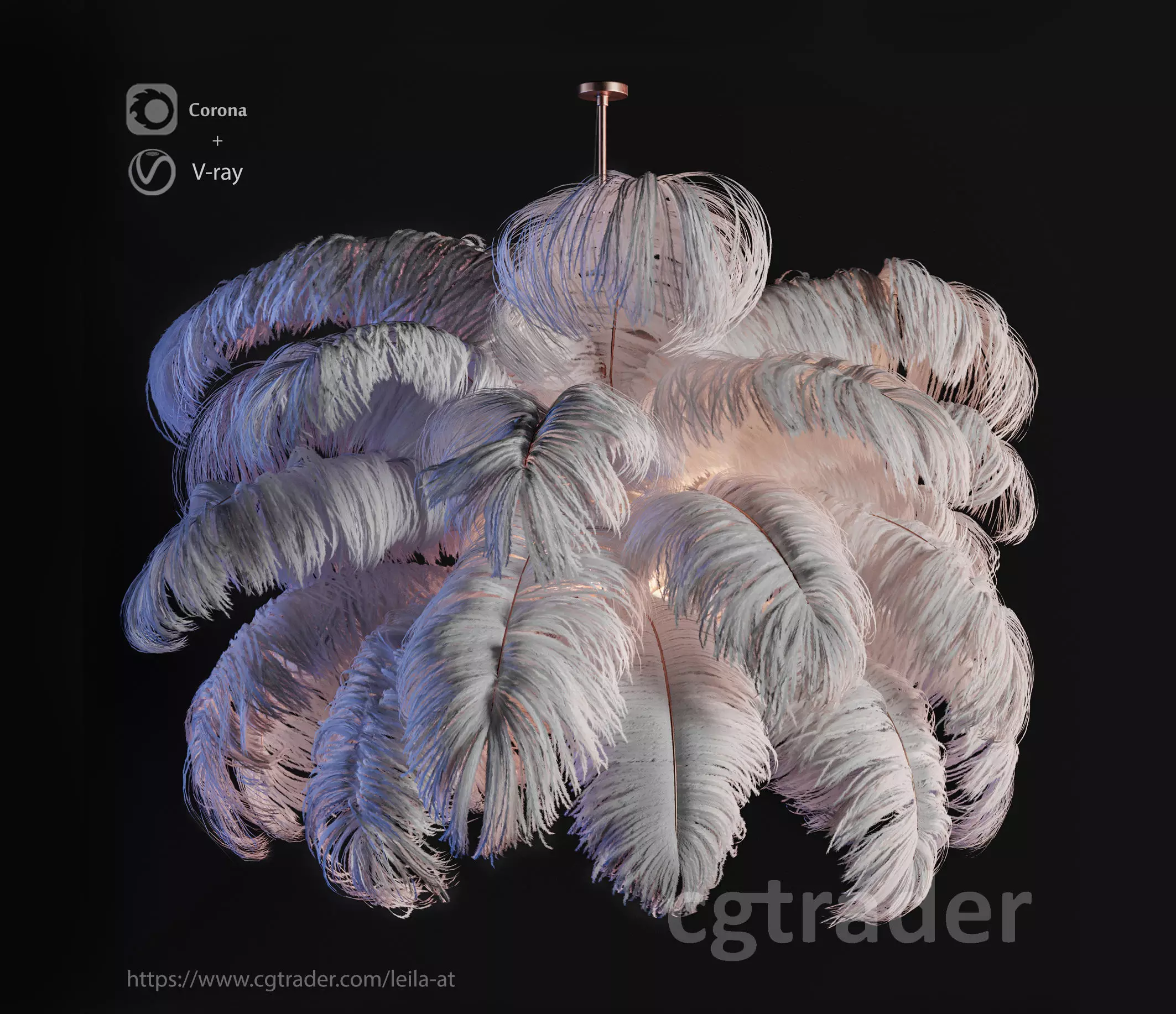 Natural Ostrich Feather Modern Chandelier 3D model_0