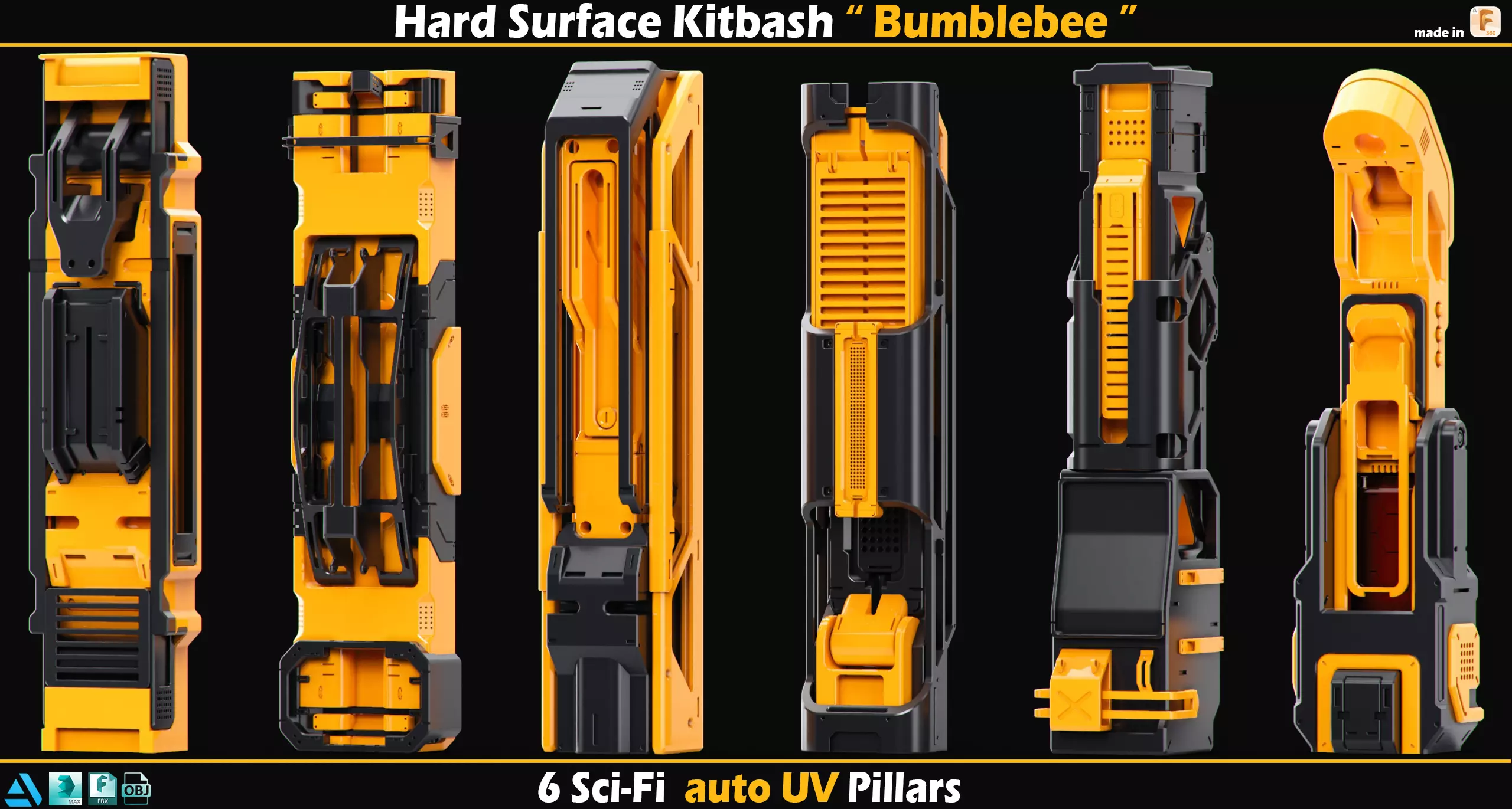 Sci-Fi Hard Surface Kitbash Pillars 3D model_0
