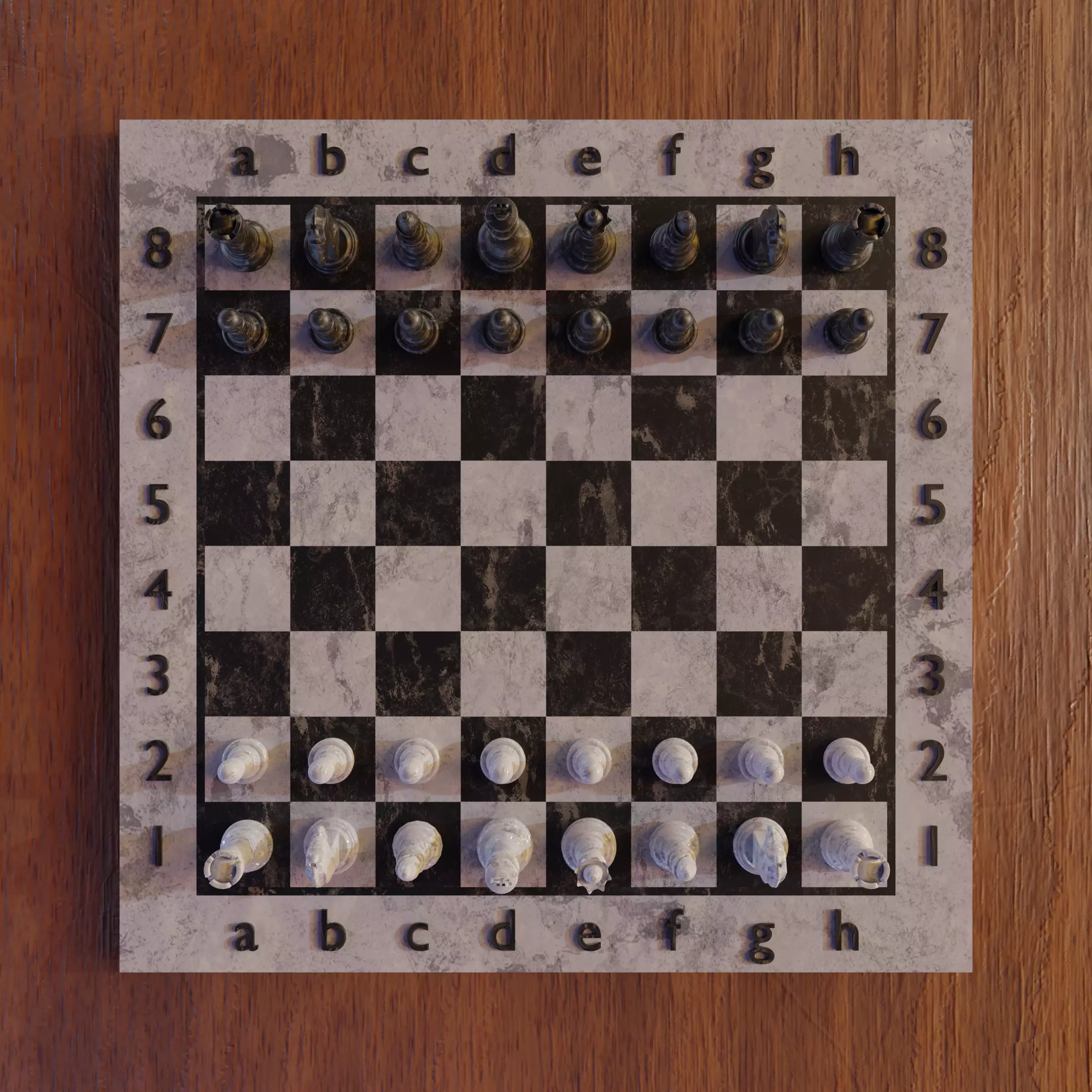 Marble chess board and pieces 3D model_0