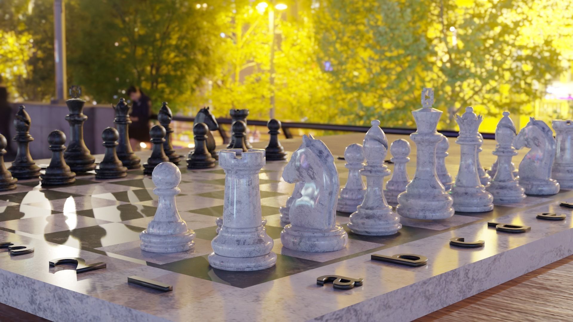 Marble chess board and pieces 3D model_1