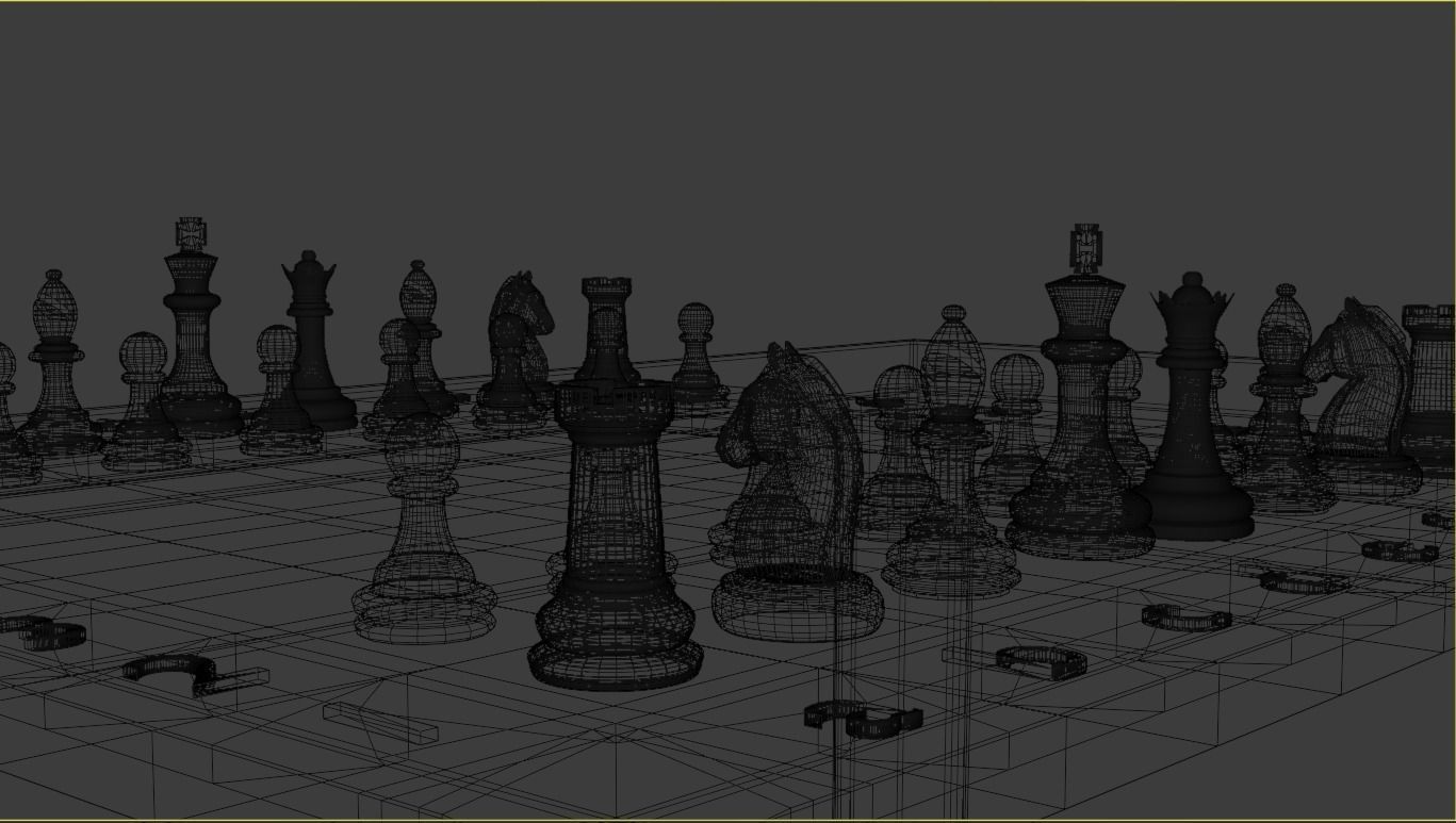 Marble chess board and pieces 3D model_2