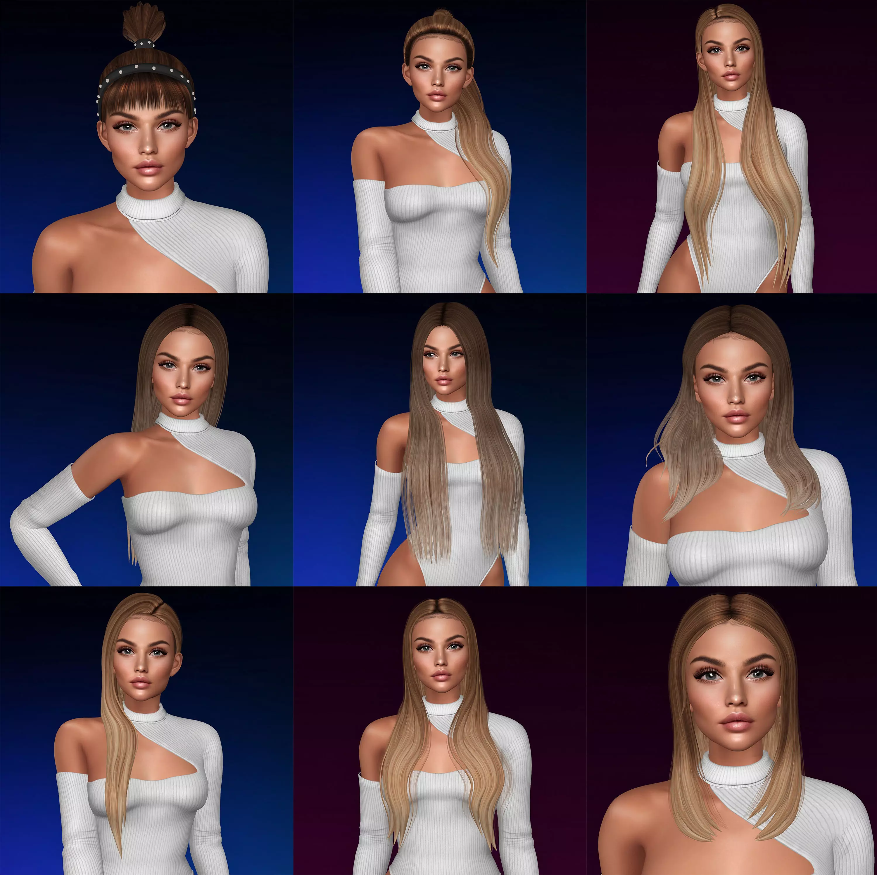 3d mesh hair PACK 01 - 9 hairstyles Low-poly 3D model_0