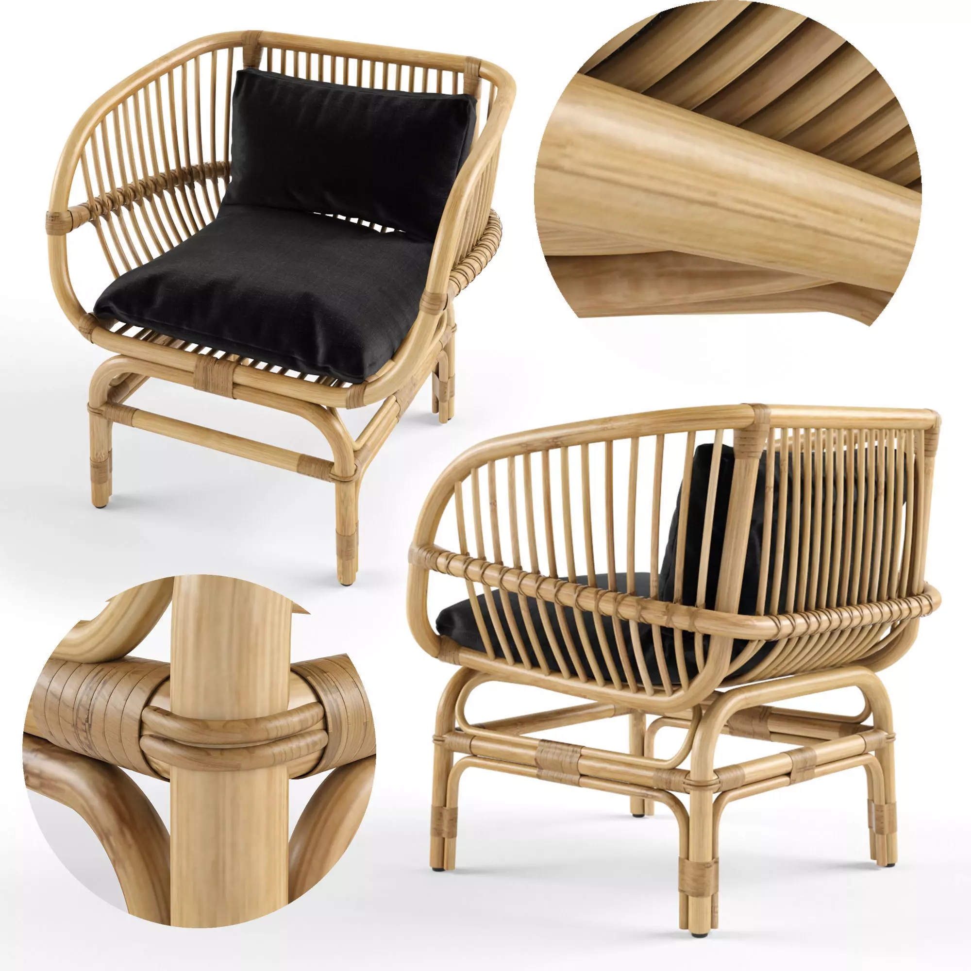 Nordal lounge chair natural rattan 3D model_0