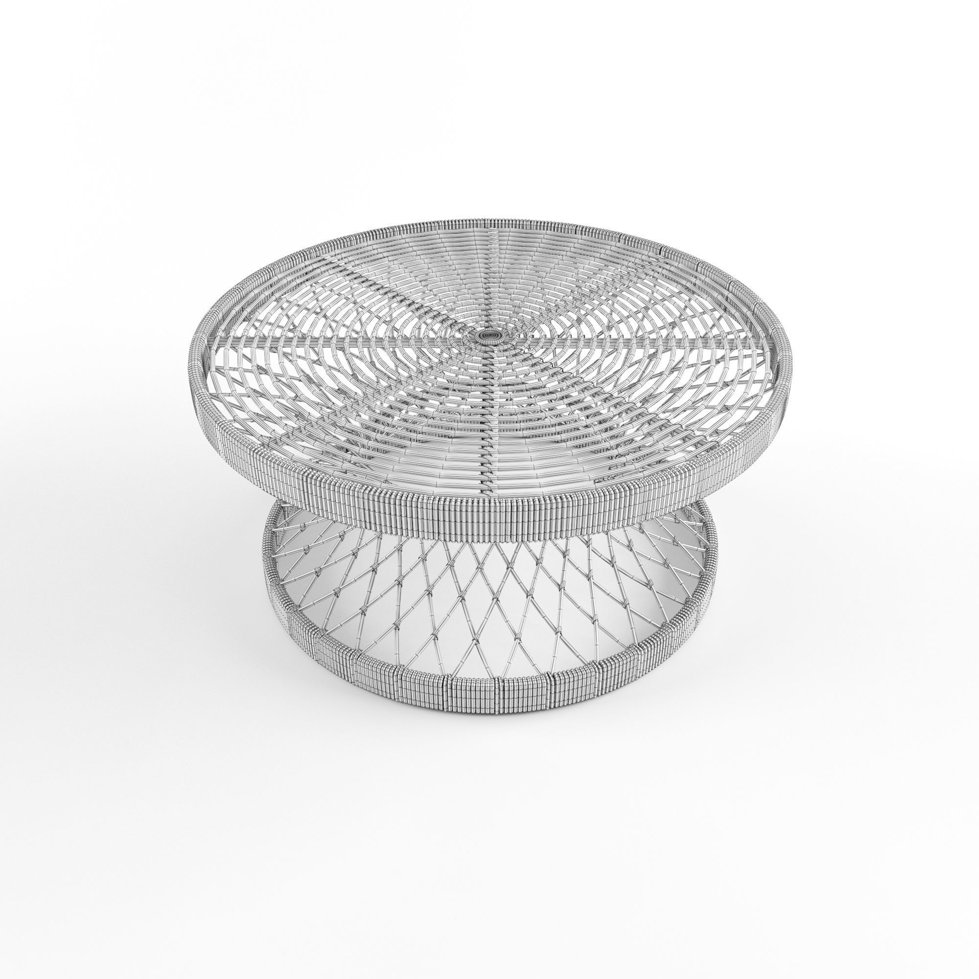 Coffee table rattan natural 3D model_3