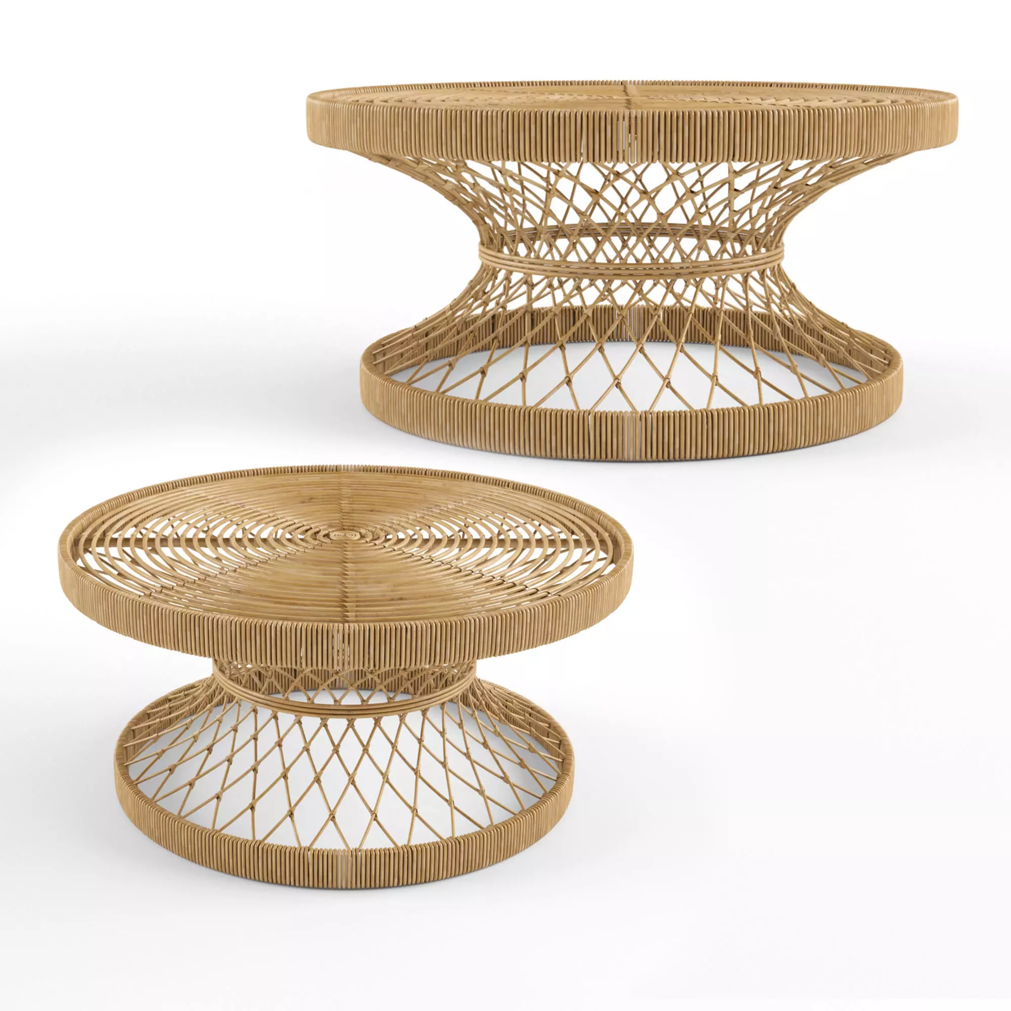 Coffee table rattan natural 3D model_0