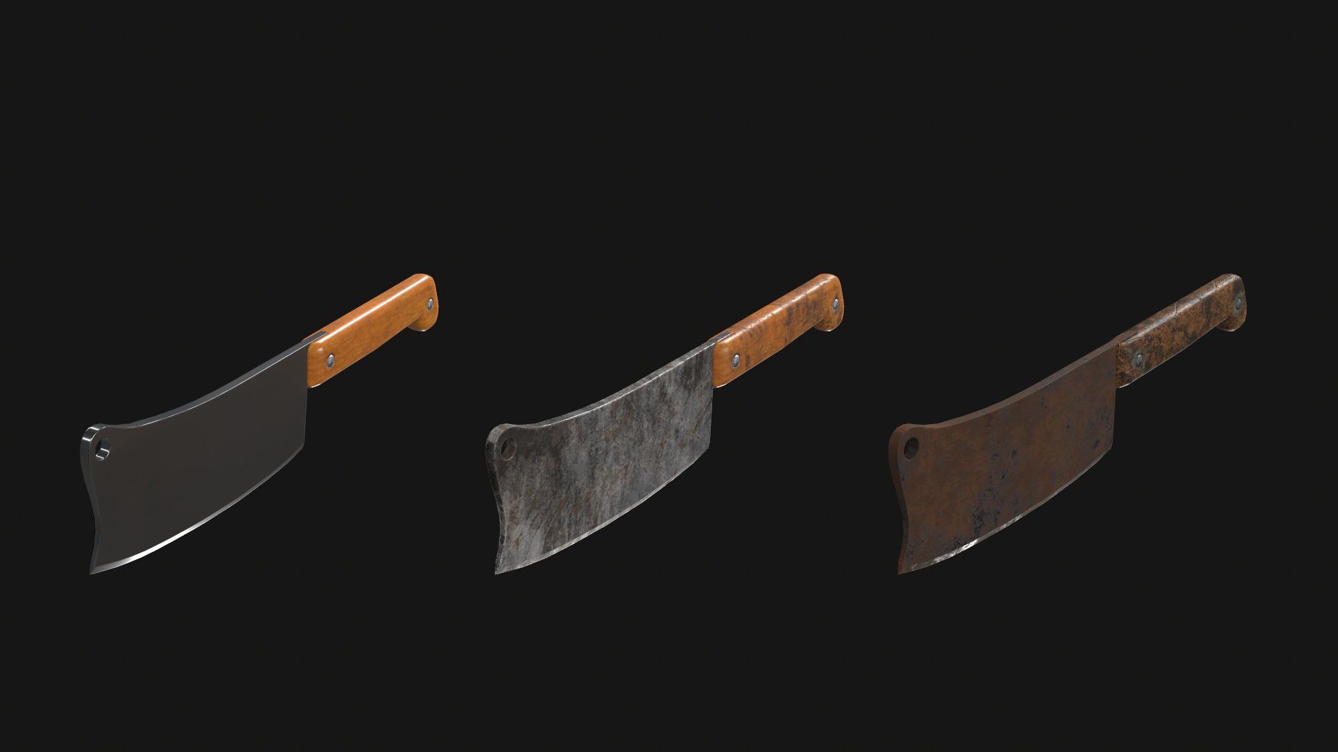Cleaver Knife Rusty Old Clean PBR Game Ready Low-poly 3D model_2