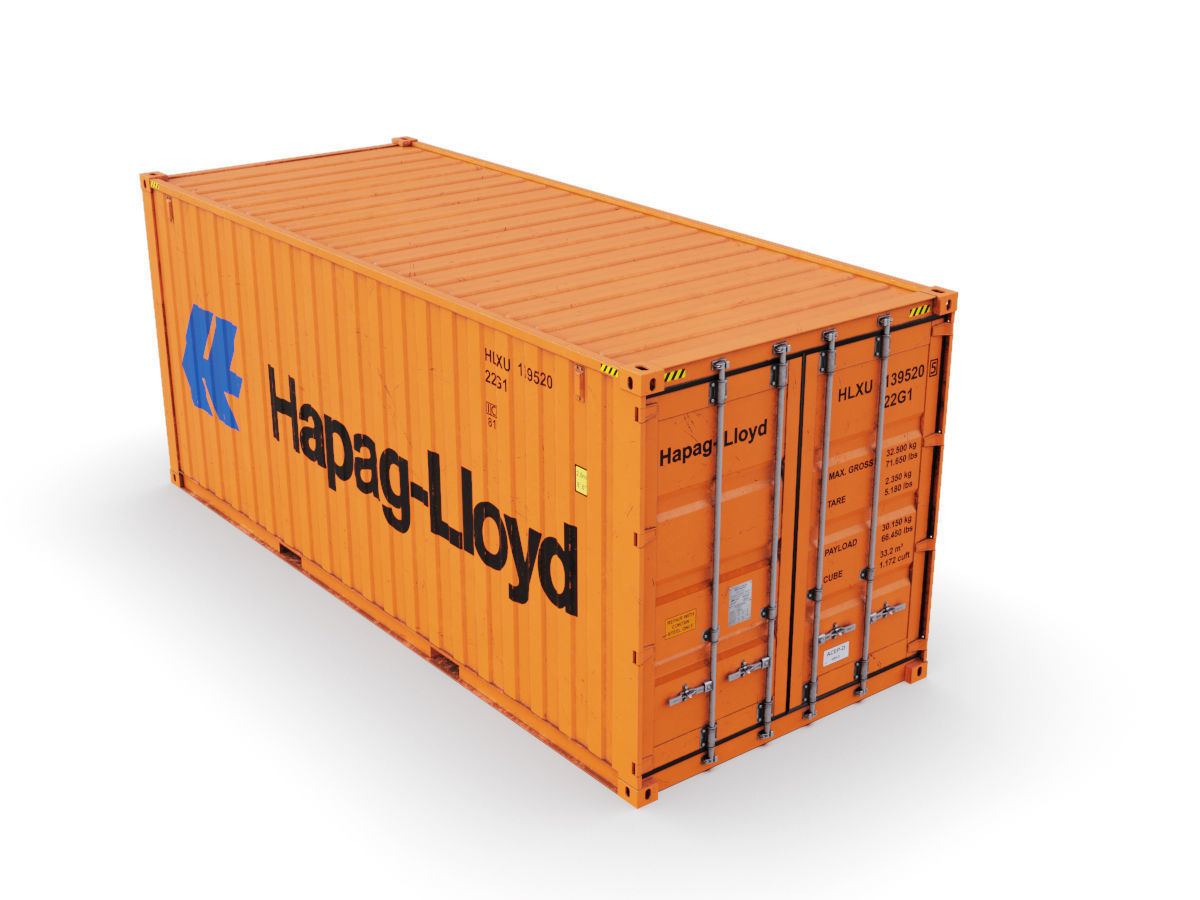 20 feet Hapag-Lloyd standard shipping container 3D model_4