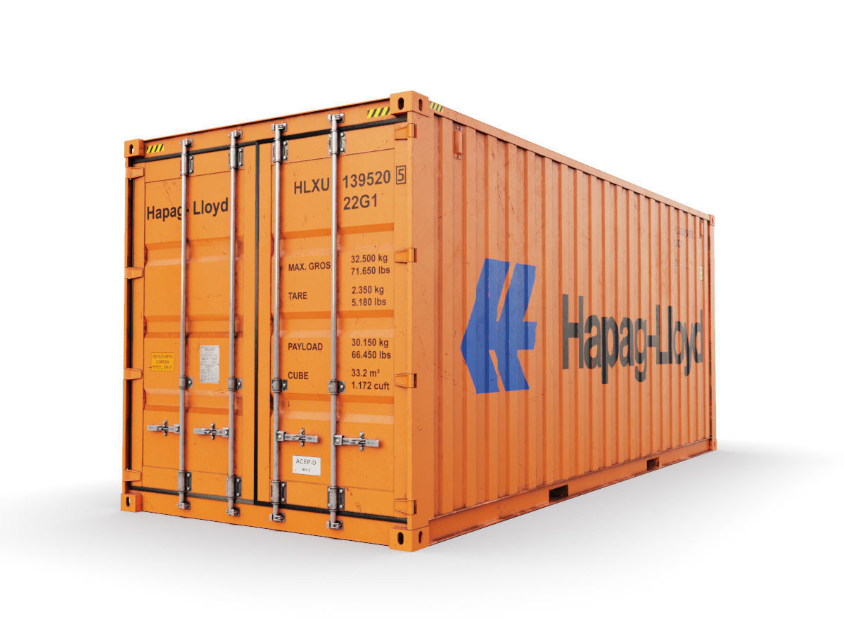 20 feet Hapag-Lloyd standard shipping container 3D model_1