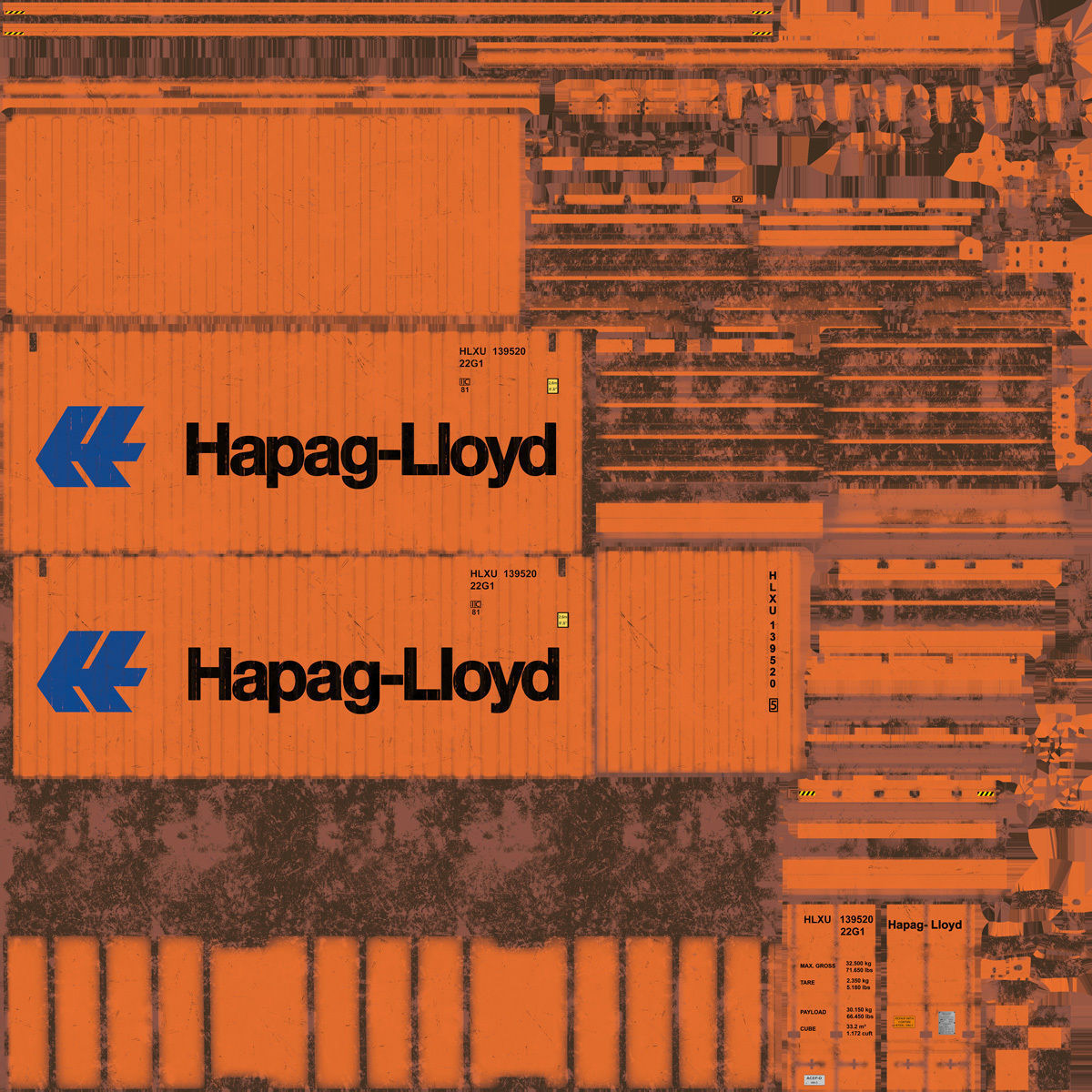 20 feet Hapag-Lloyd standard shipping container 3D model_7