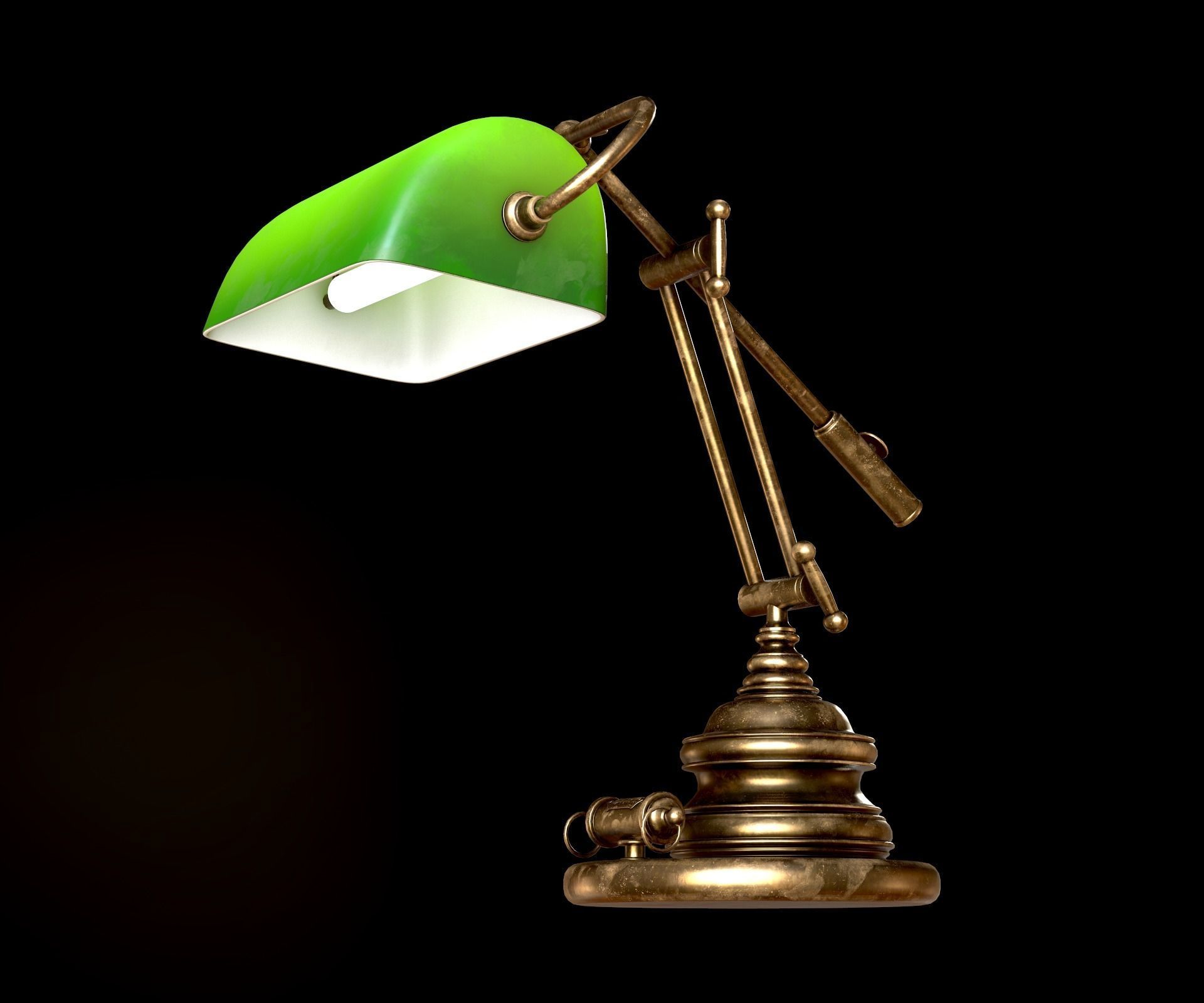 Classic Green Table Banker Lamp Low-poly 3D model_16
