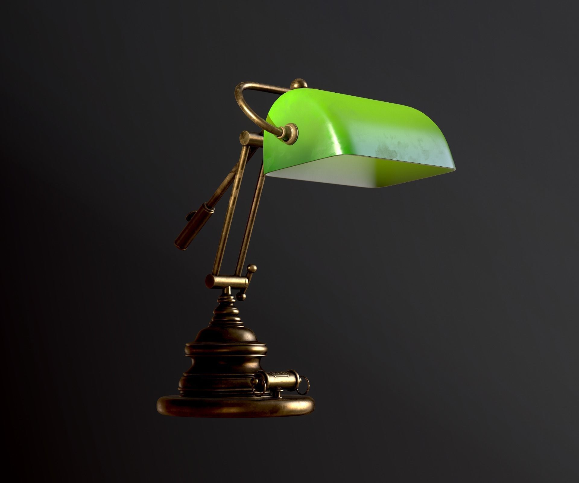 Classic Green Table Banker Lamp Low-poly 3D model_1