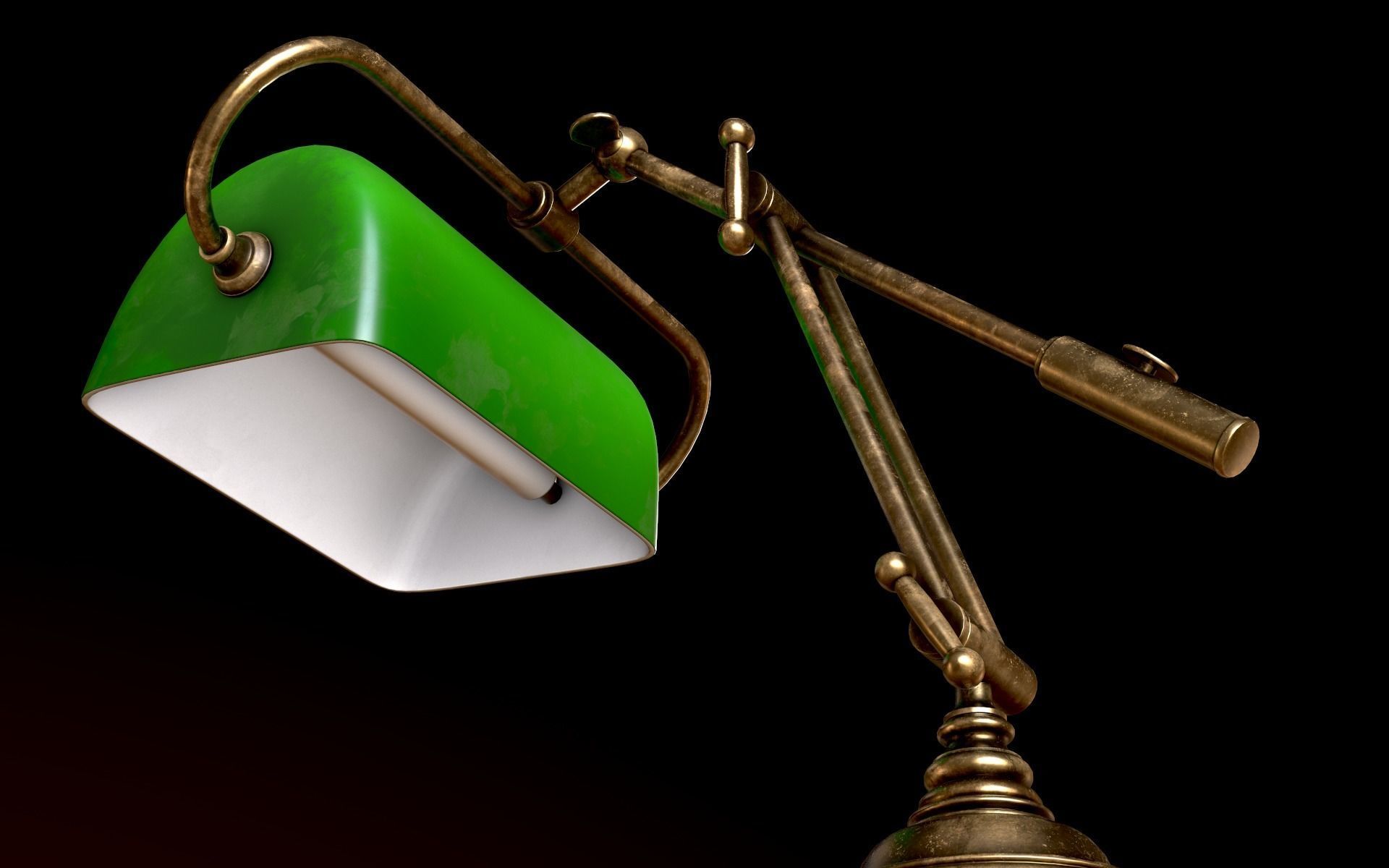 Classic Green Table Banker Lamp Low-poly 3D model_32