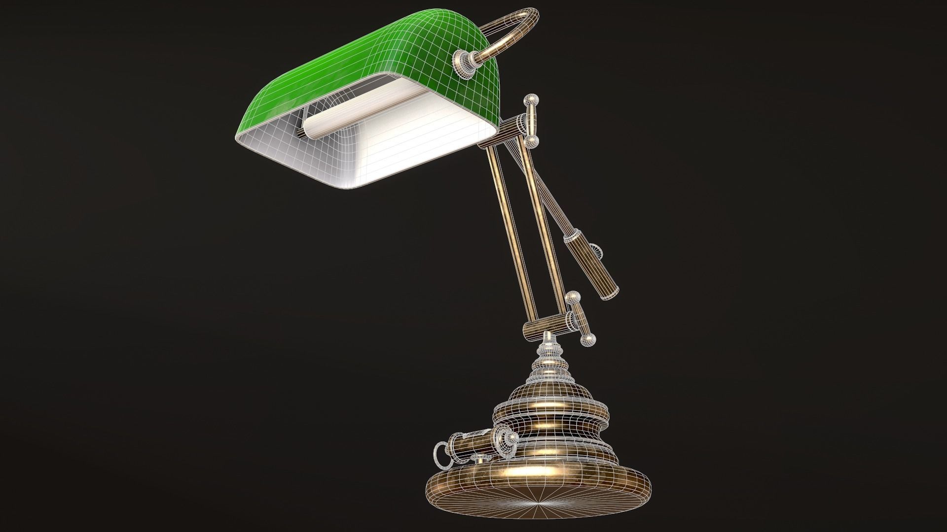 Classic Green Table Banker Lamp Low-poly 3D model_56