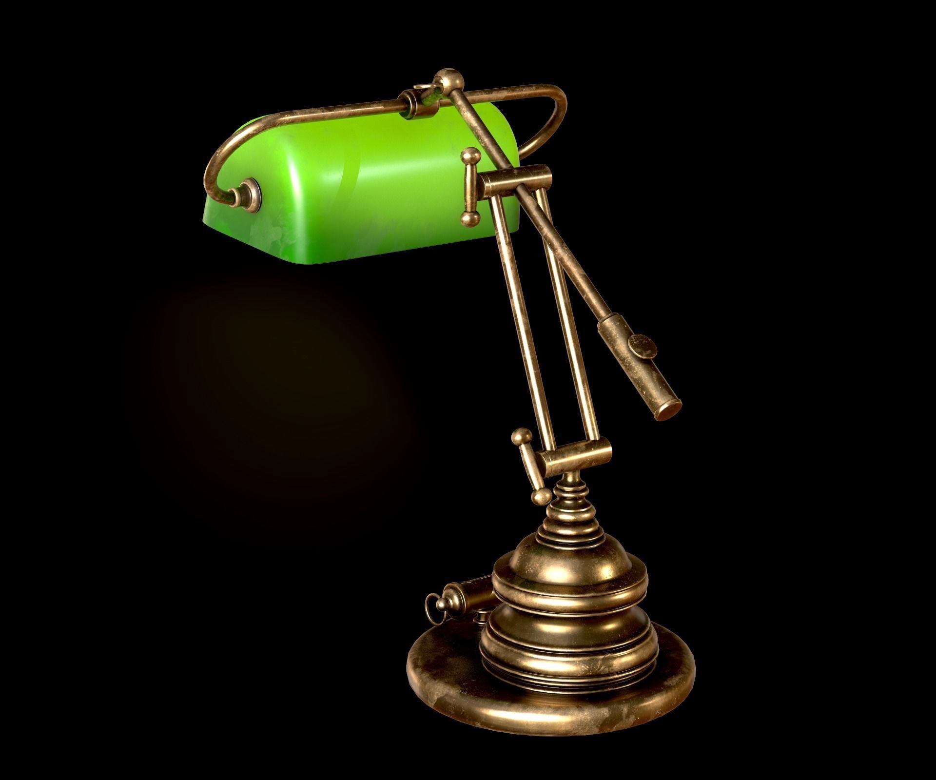 Classic Green Table Banker Lamp Low-poly 3D model_12