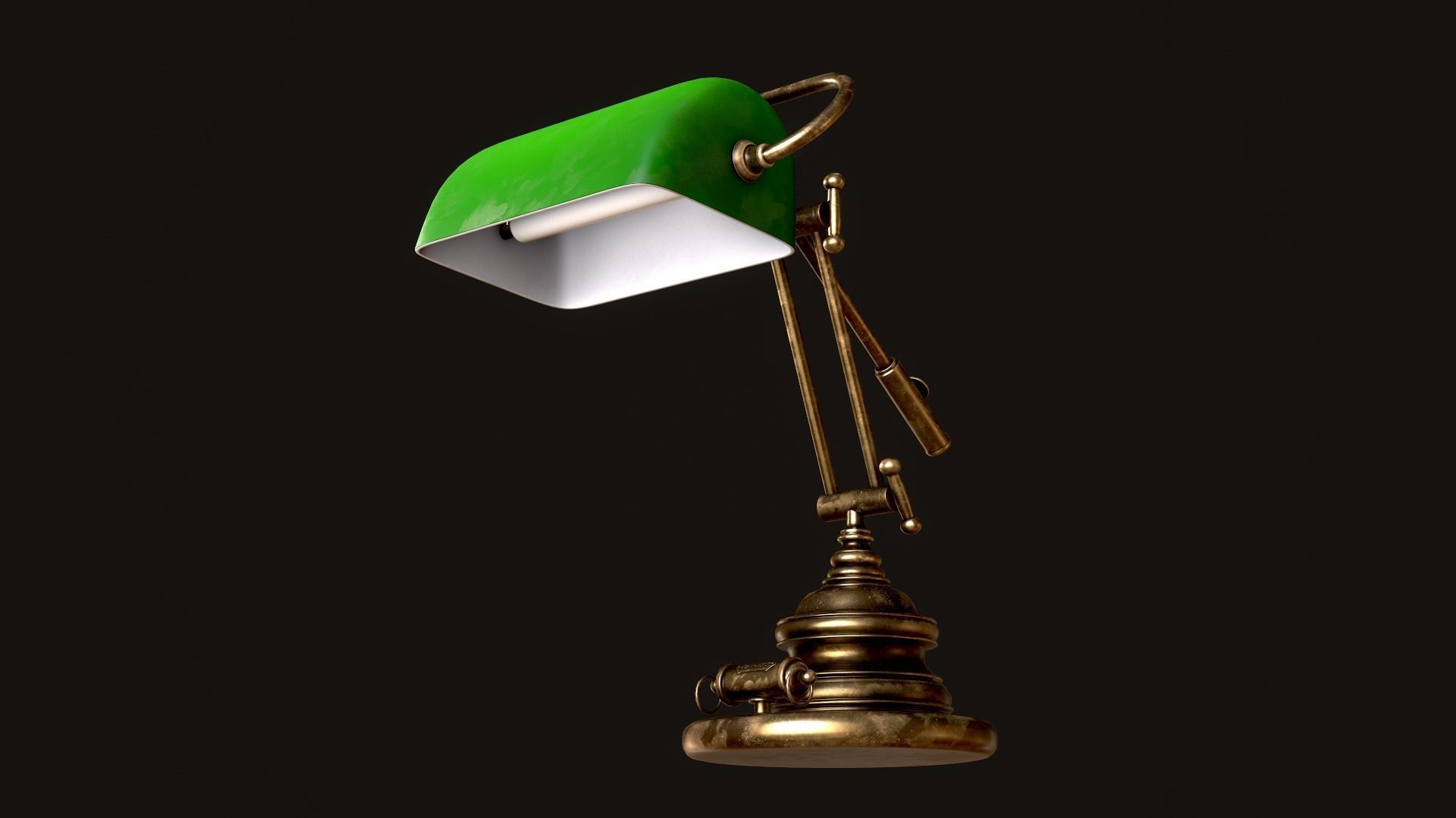 Classic Green Table Banker Lamp Low-poly 3D model_40