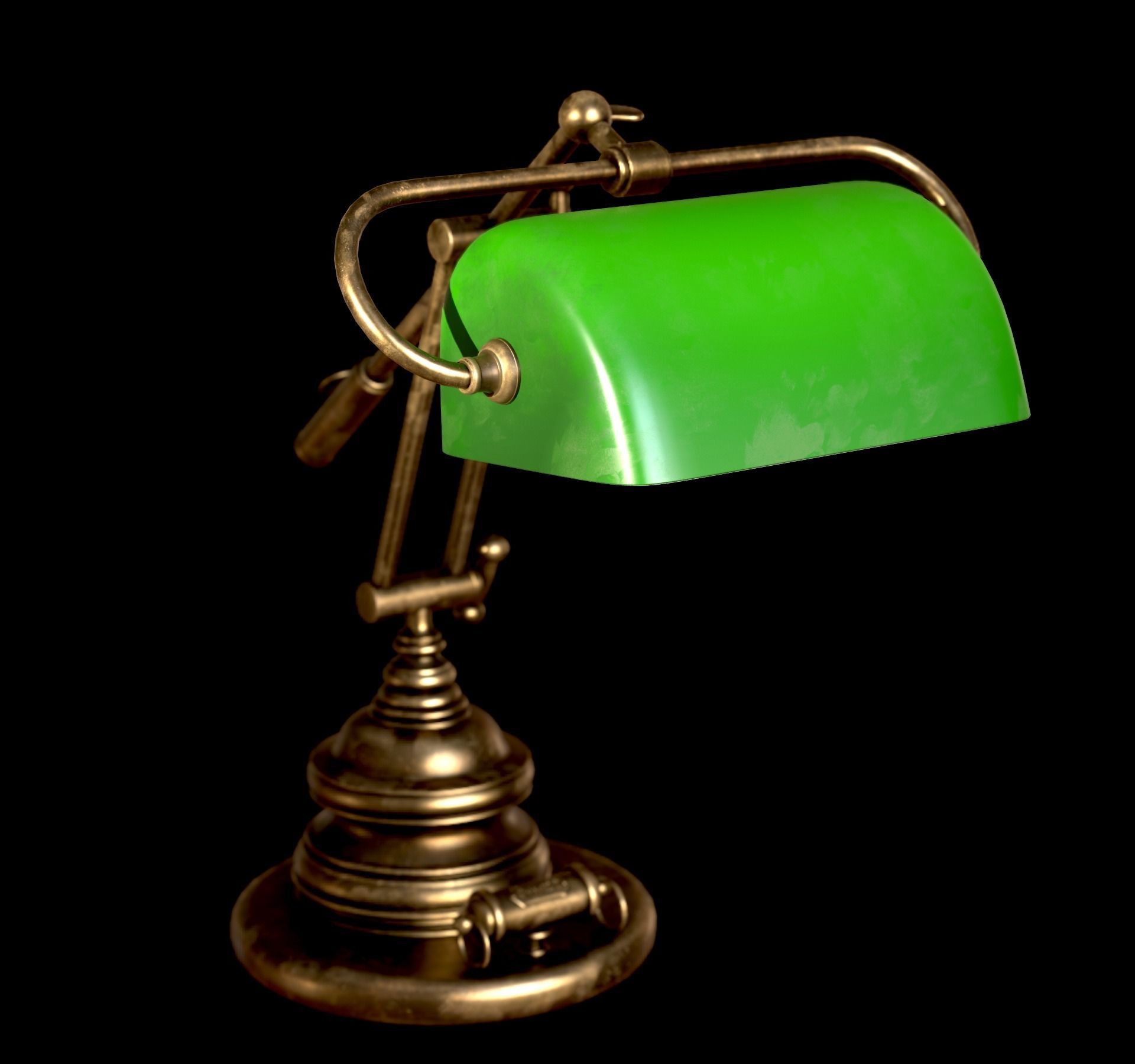 Classic Green Table Banker Lamp Low-poly 3D model_38