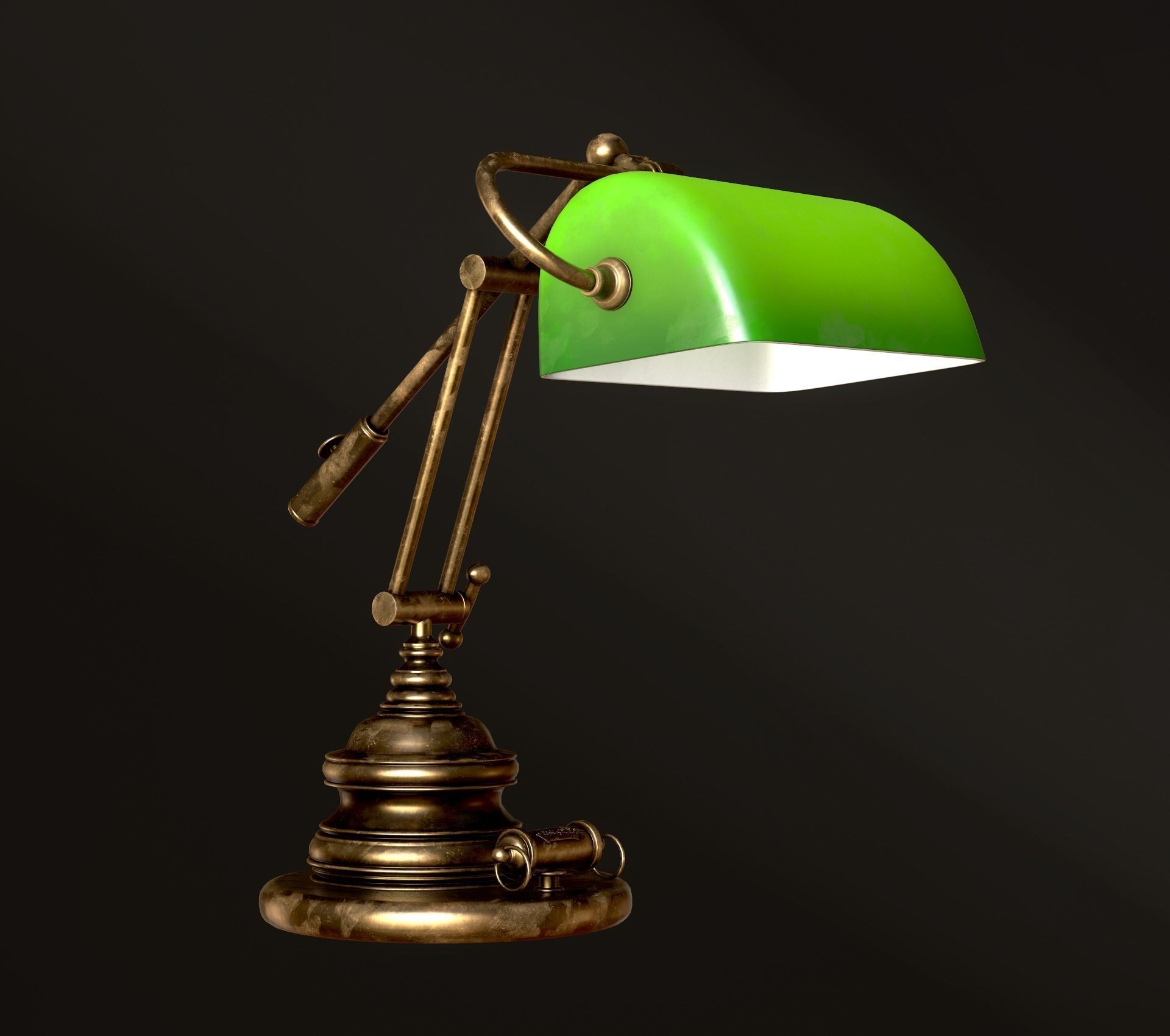 Classic Green Table Banker Lamp Low-poly 3D model_6
