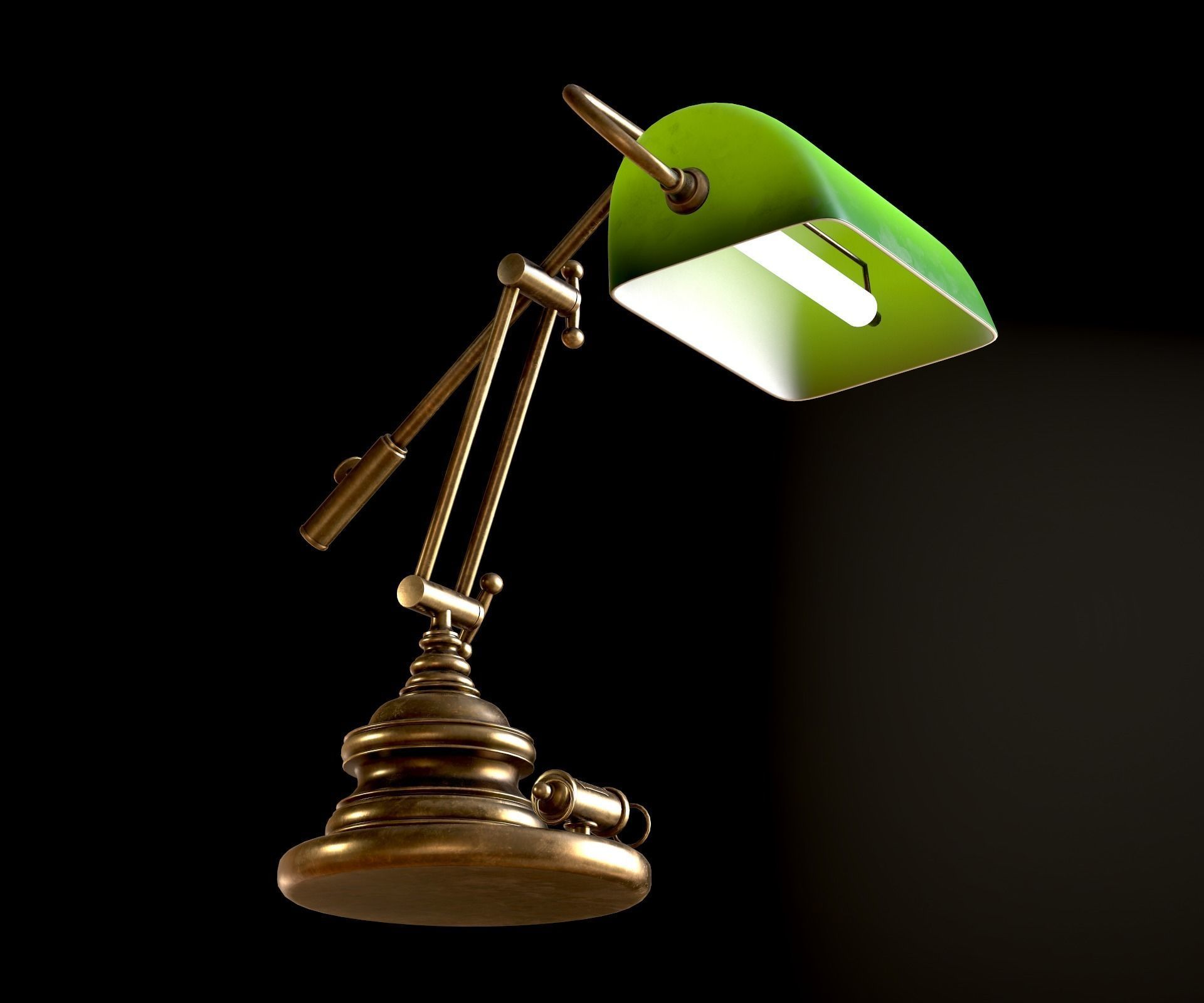 Classic Green Table Banker Lamp Low-poly 3D model_13