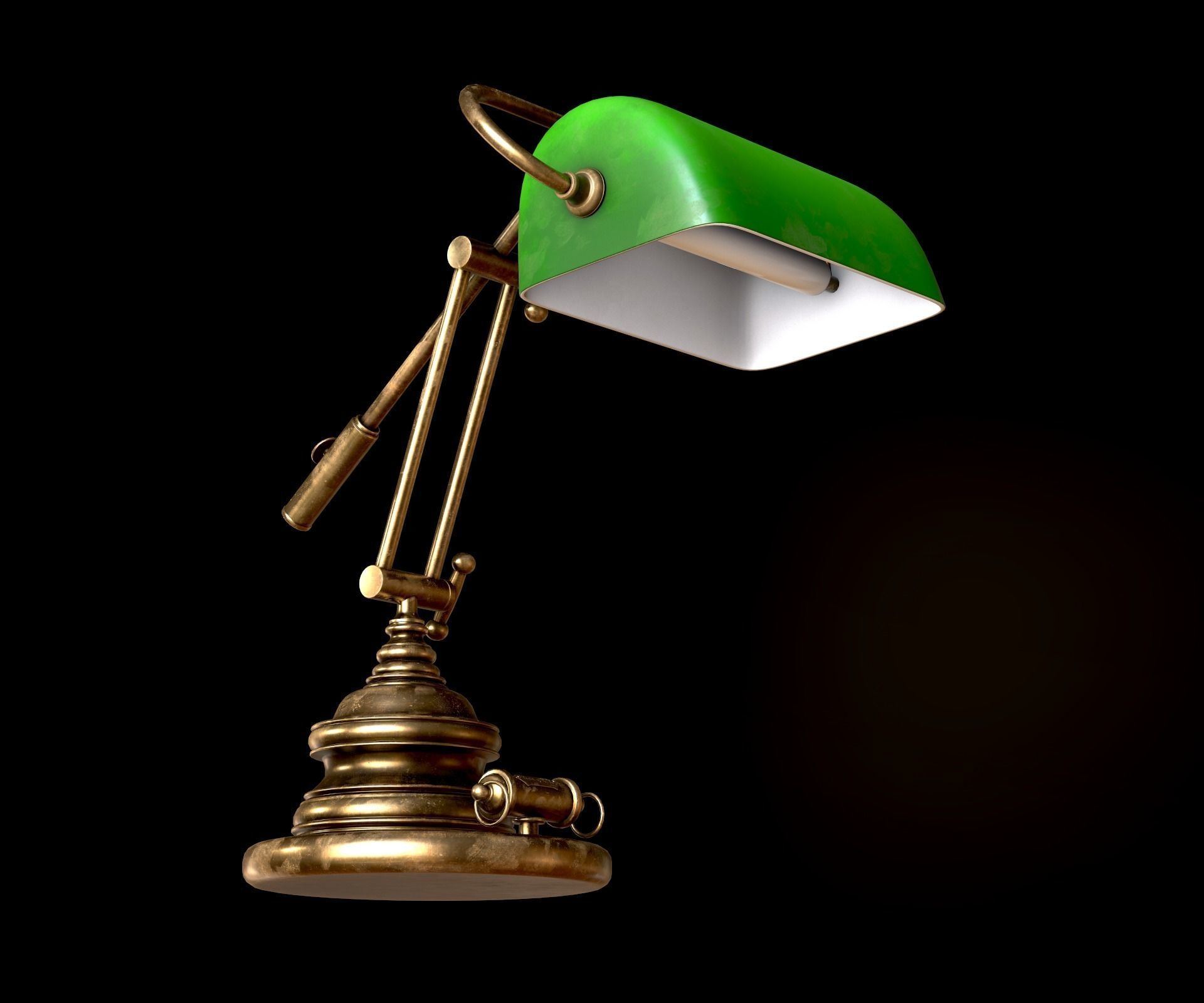Classic Green Table Banker Lamp Low-poly 3D model_24