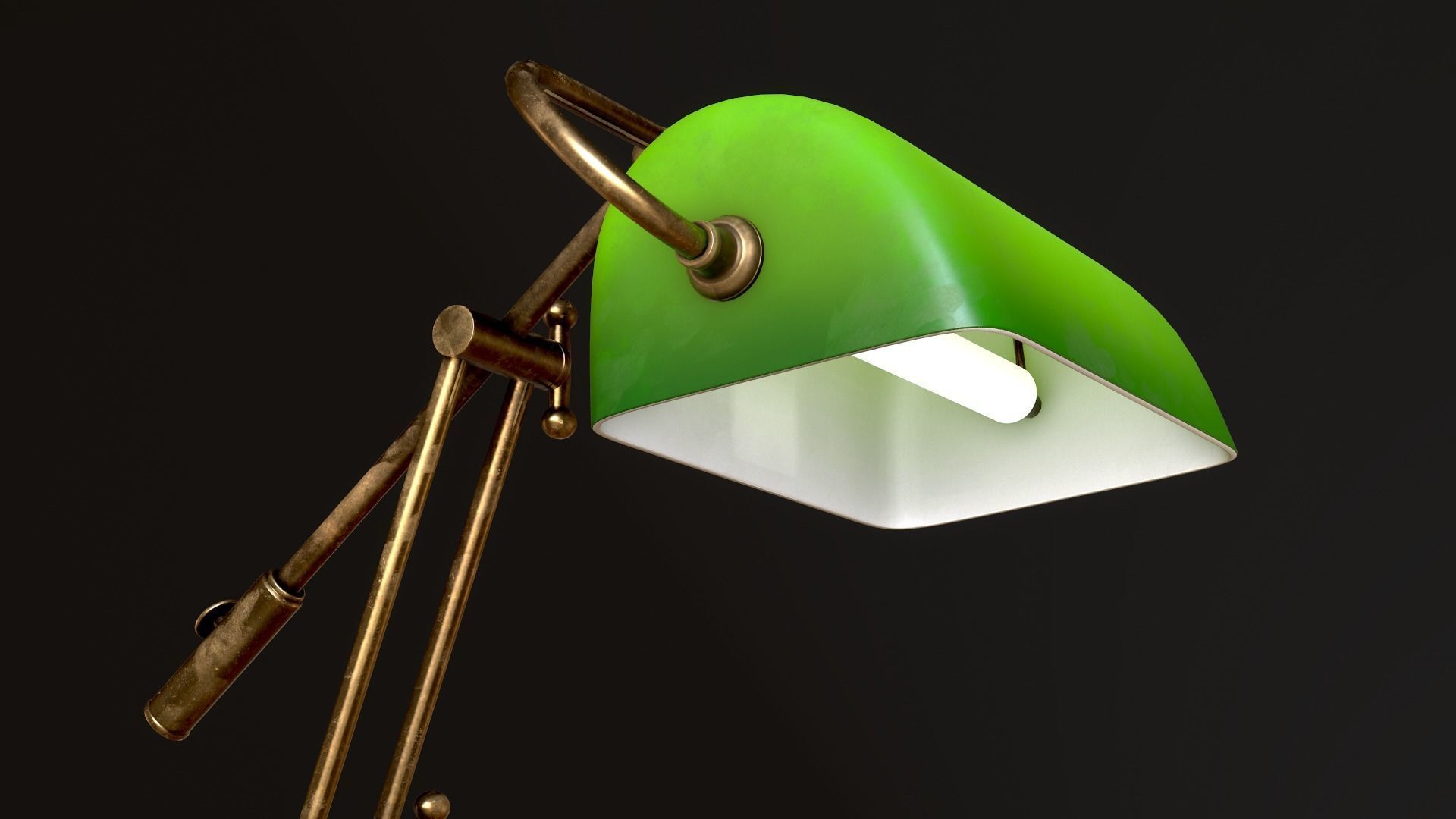 Classic Green Table Banker Lamp Low-poly 3D model_60