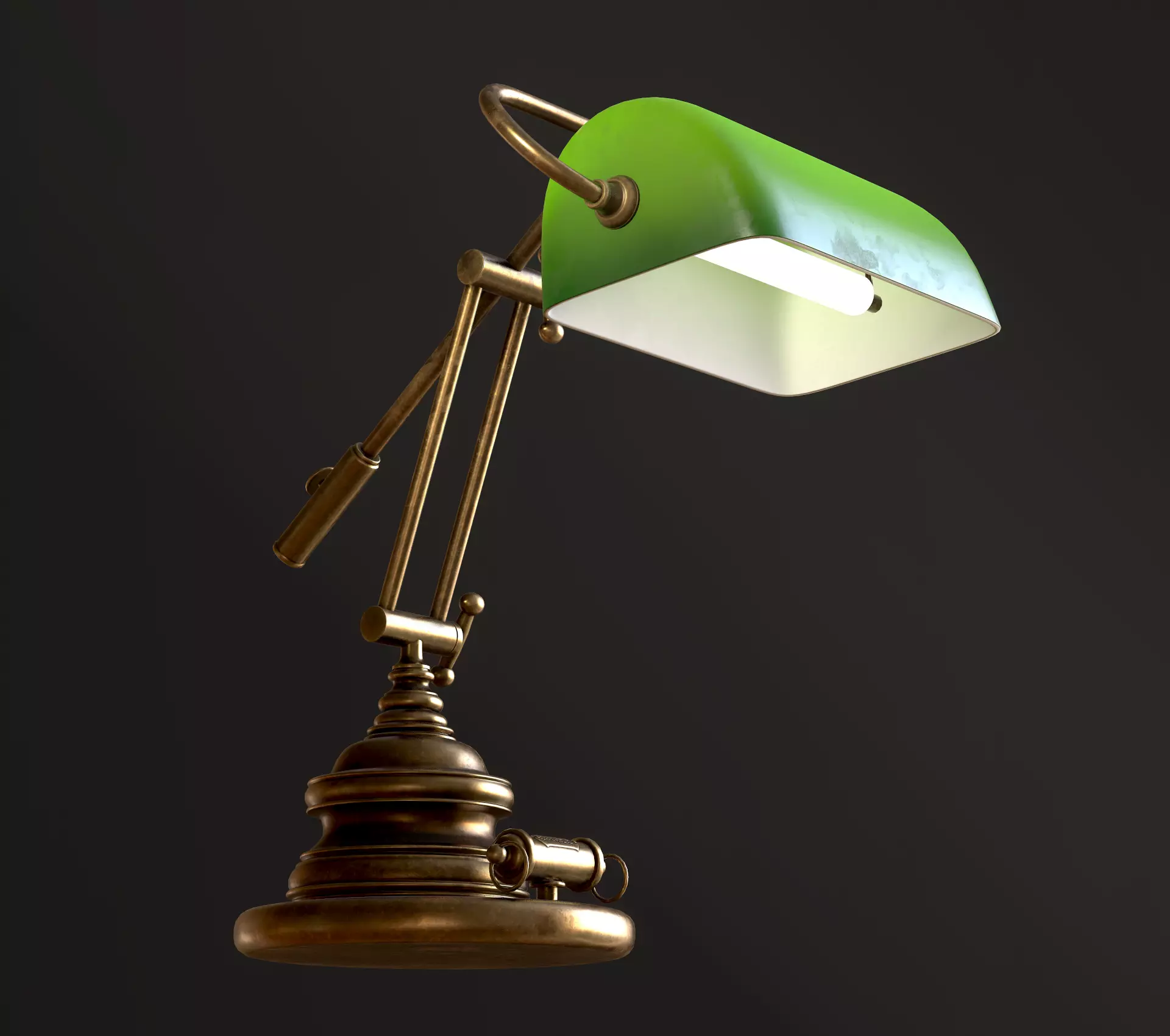 Classic Green Table Banker Lamp Low-poly 3D model_0