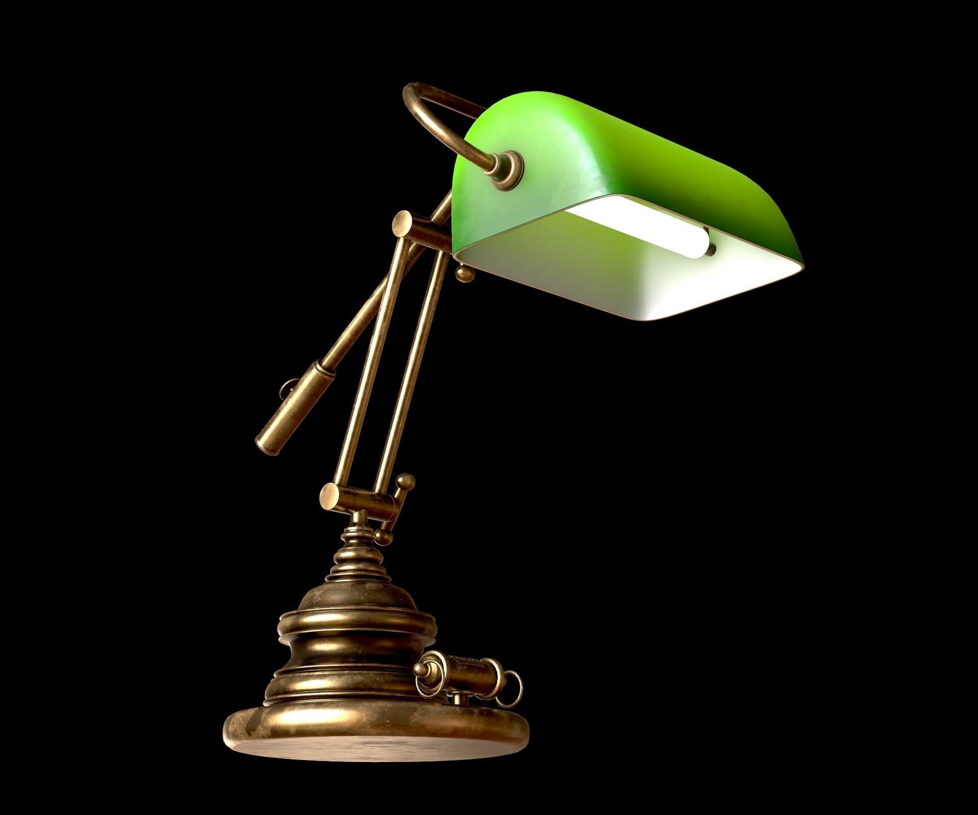 Classic Green Table Banker Lamp Low-poly 3D model_2
