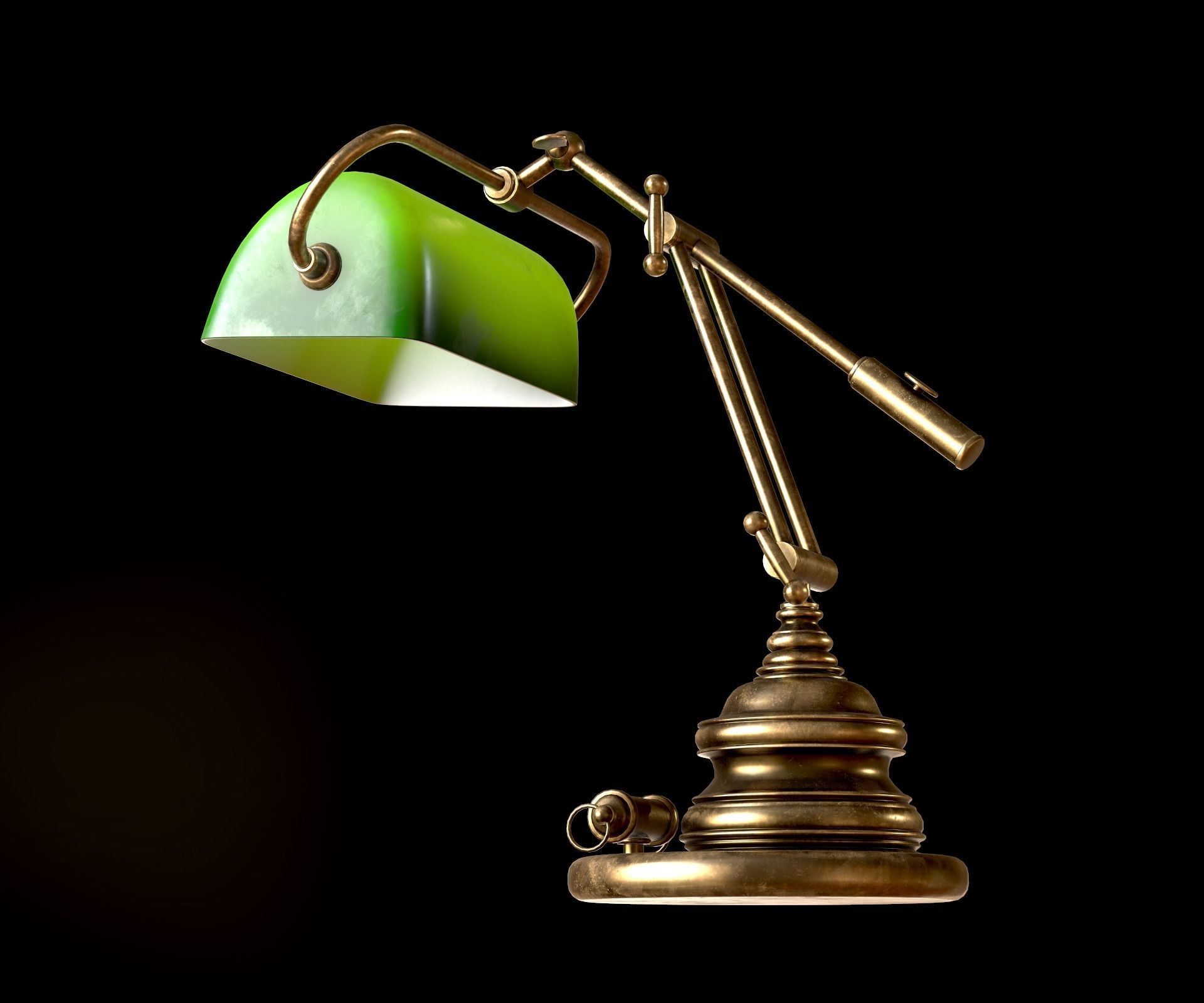 Classic Green Table Banker Lamp Low-poly 3D model_18