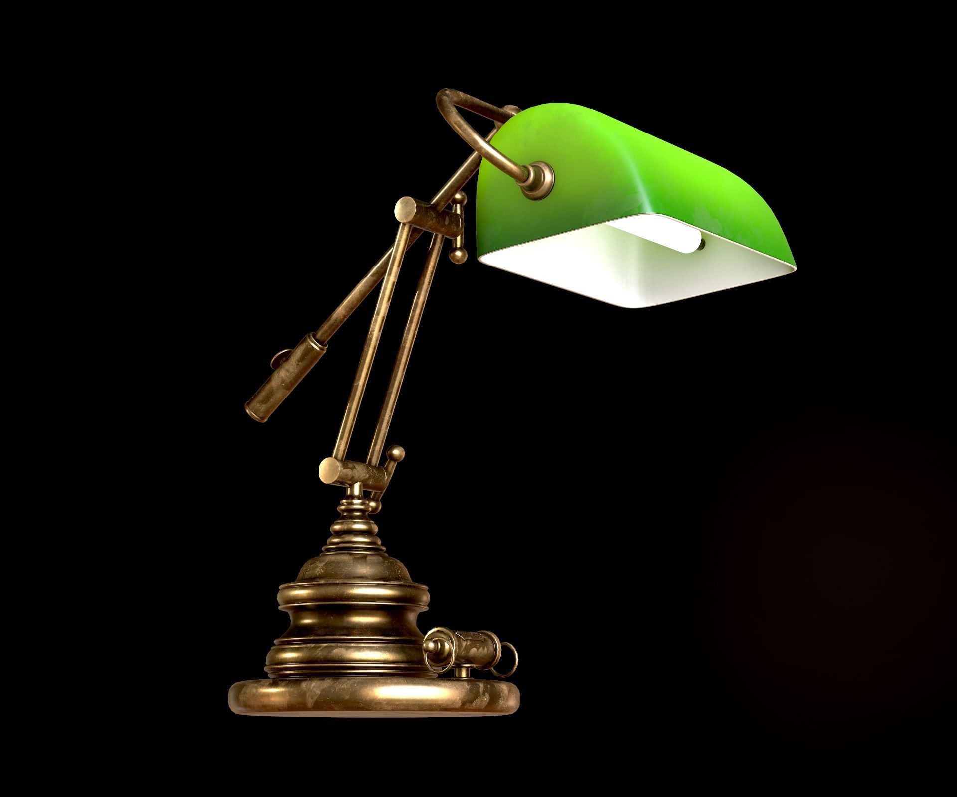 Classic Green Table Banker Lamp Low-poly 3D model_8