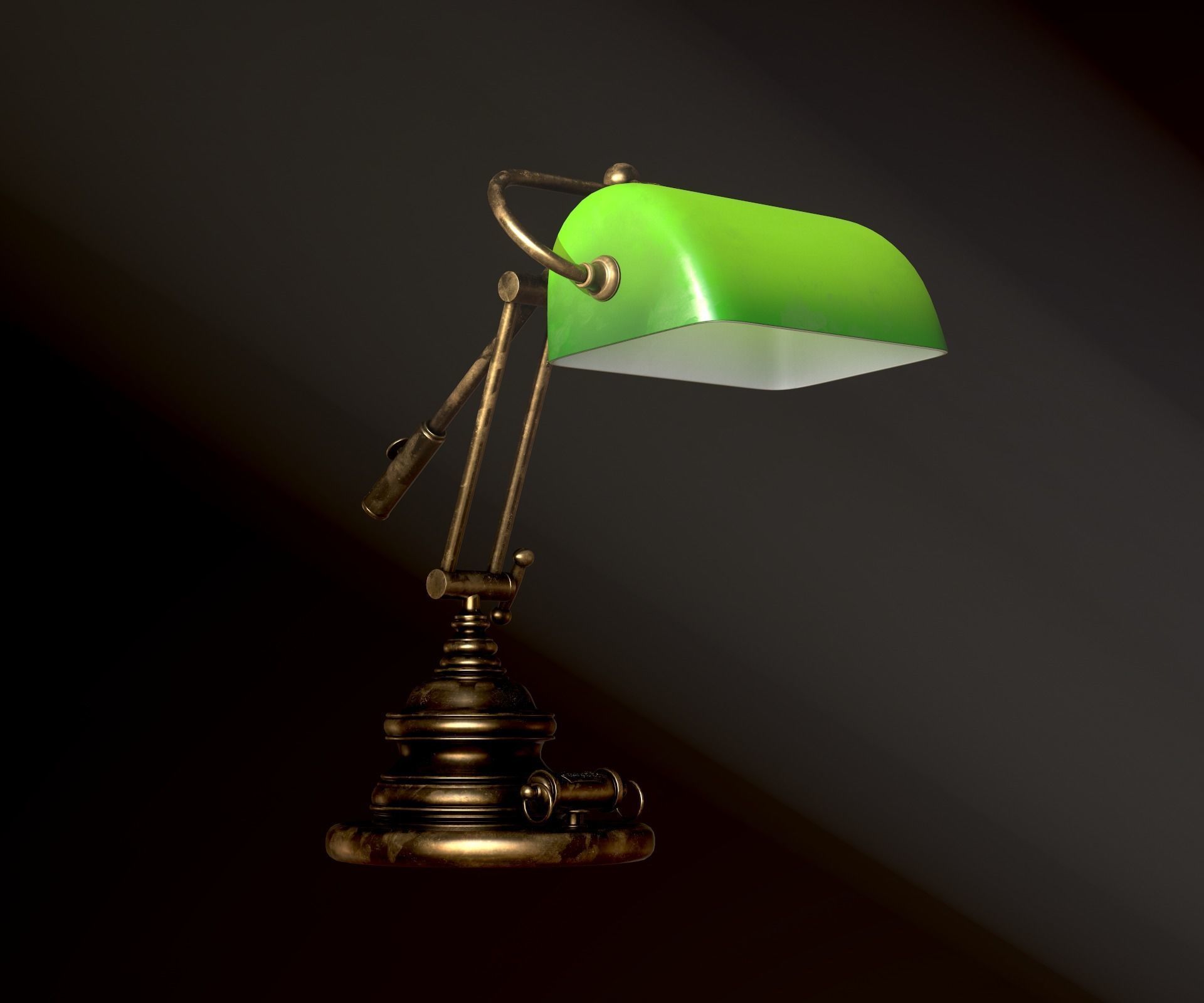 Classic Green Table Banker Lamp Low-poly 3D model_26