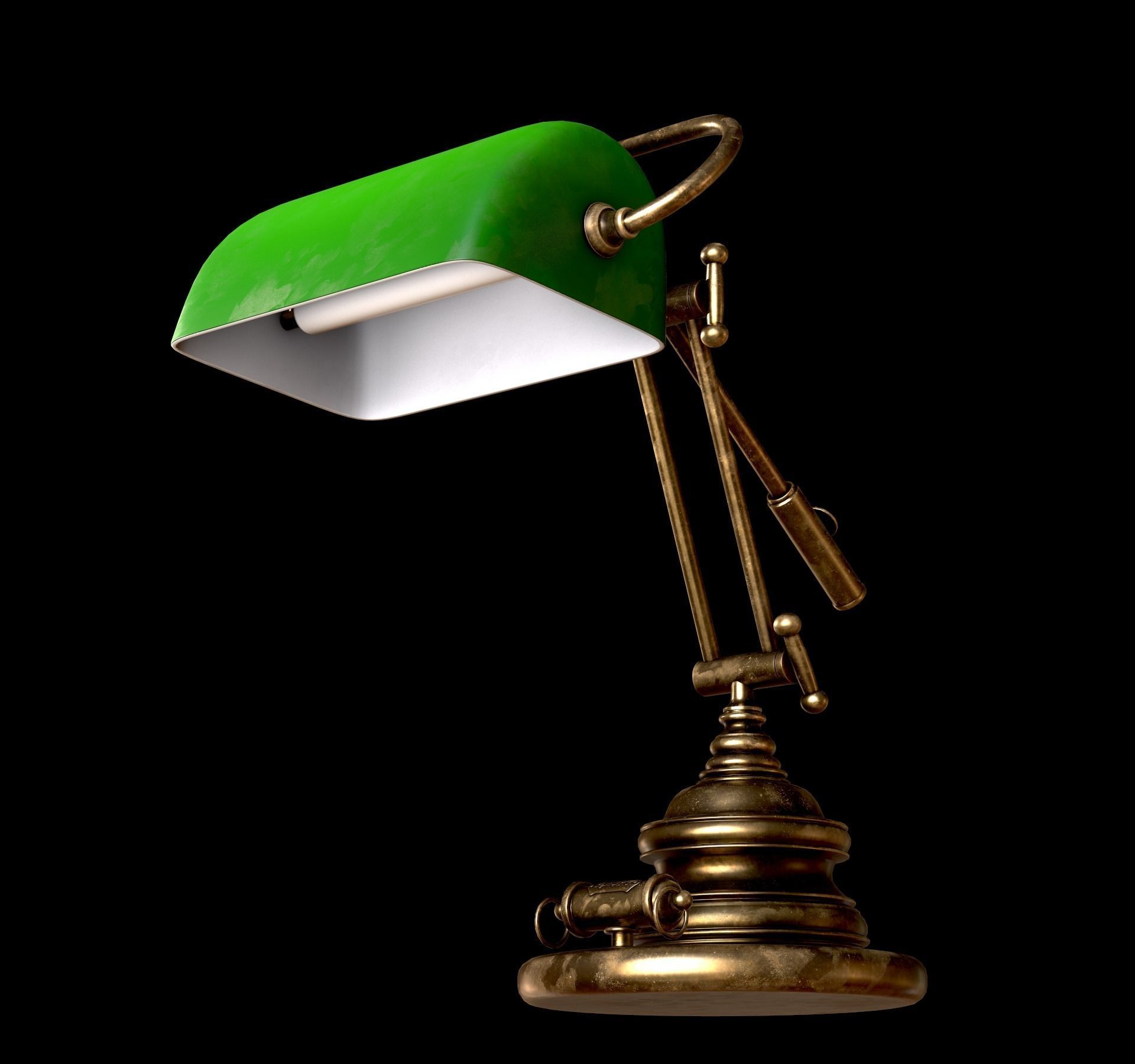 Classic Green Table Banker Lamp Low-poly 3D model_39