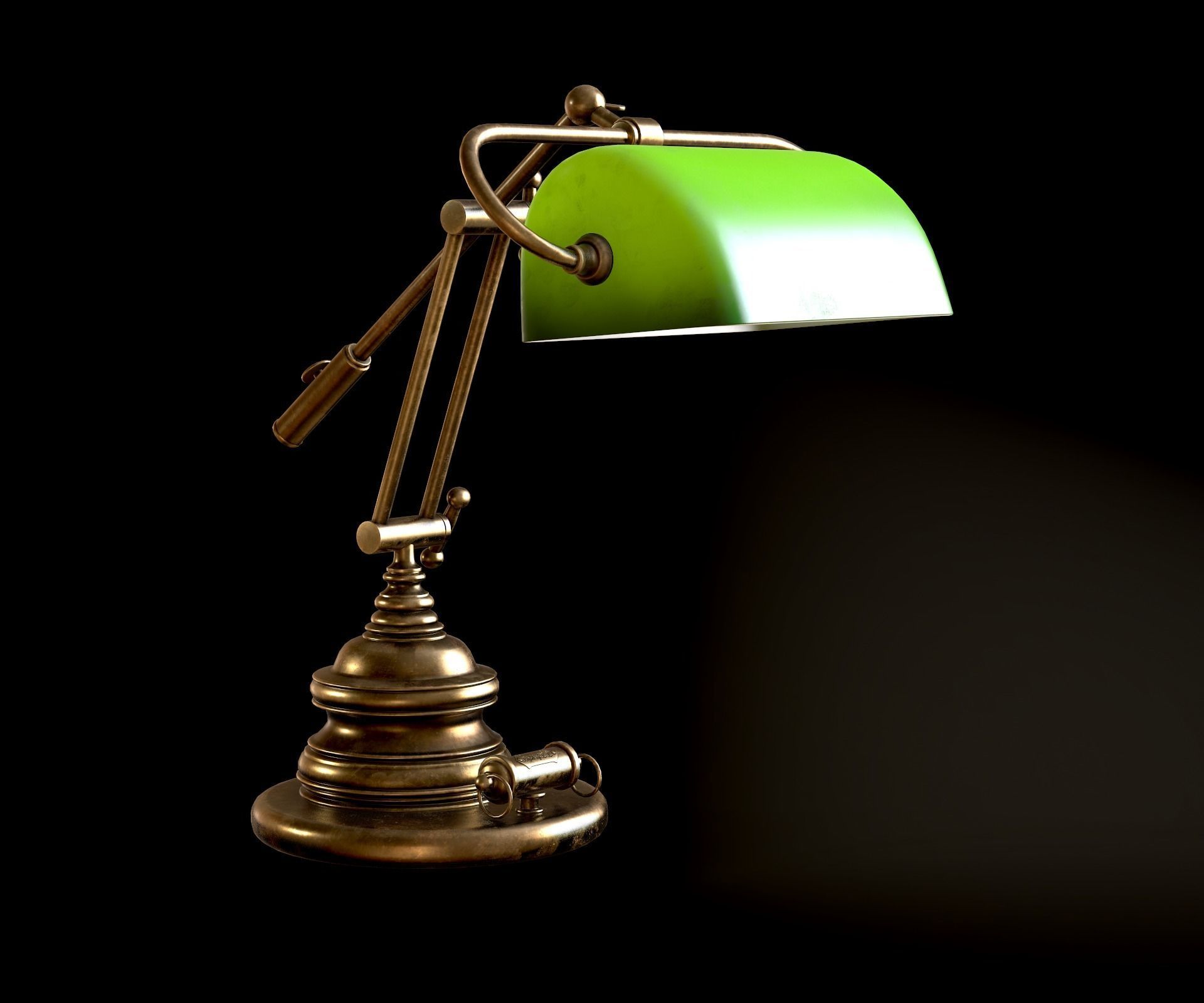 Classic Green Table Banker Lamp Low-poly 3D model_21