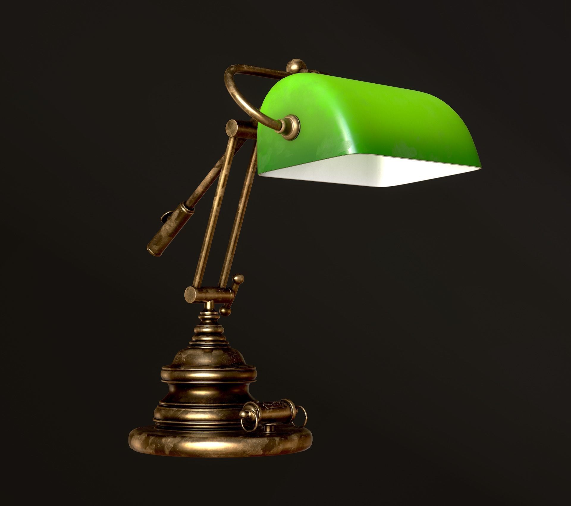 Classic Green Table Banker Lamp Low-poly 3D model_3