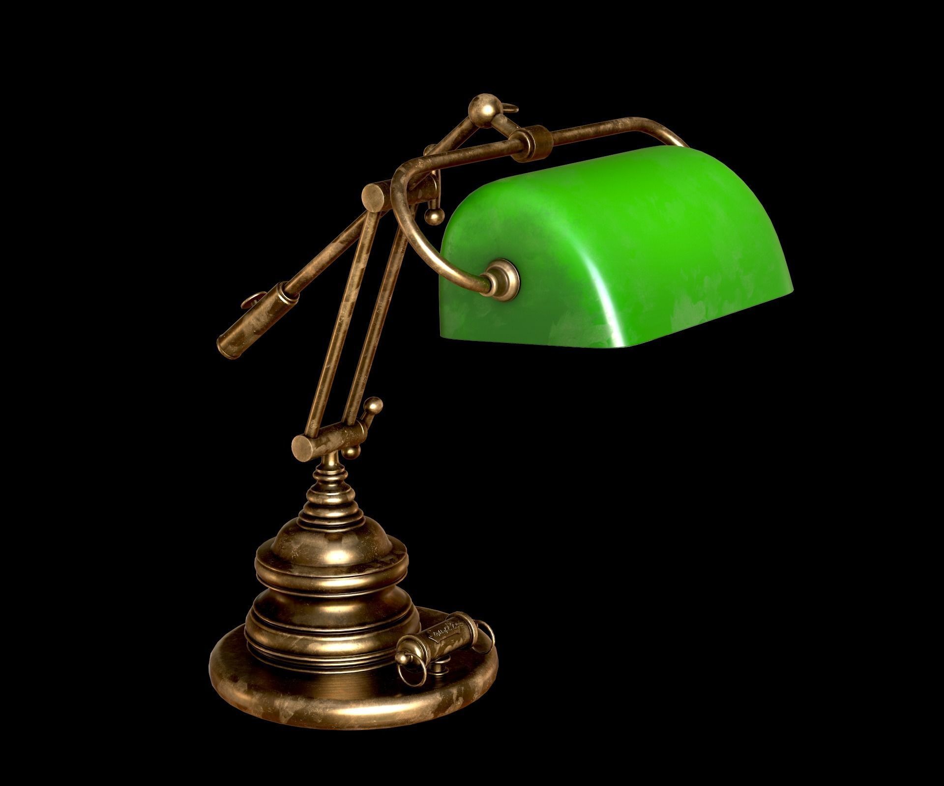 Classic Green Table Banker Lamp Low-poly 3D model_5