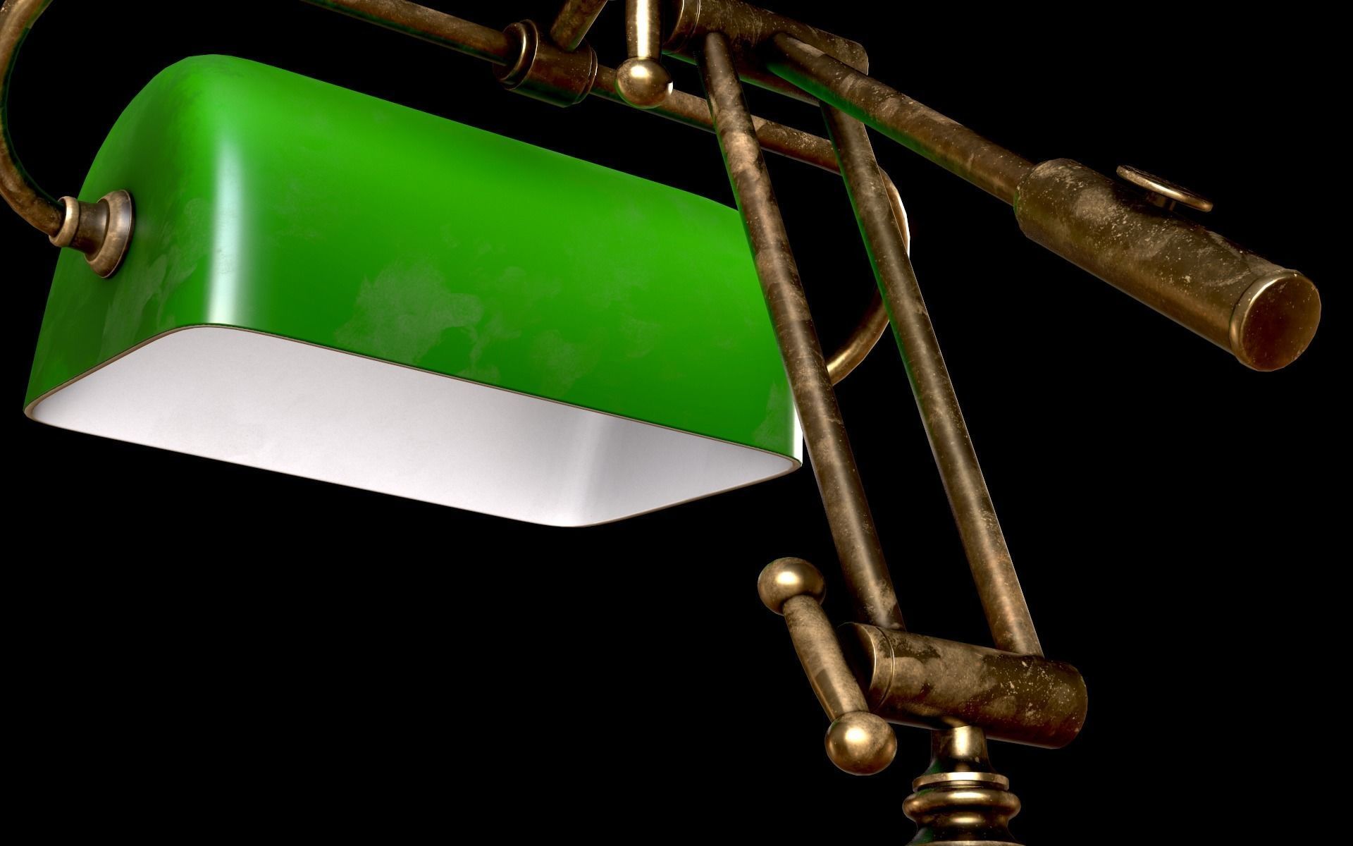 Classic Green Table Banker Lamp Low-poly 3D model_35