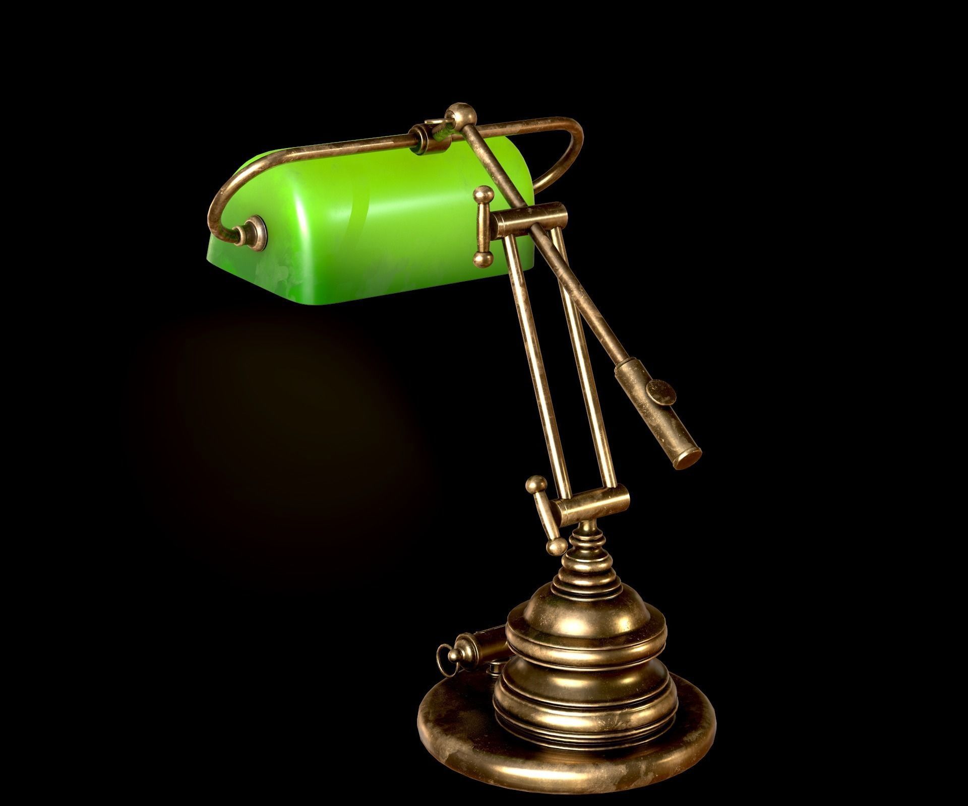 Classic Green Table Banker Lamp Low-poly 3D model_11