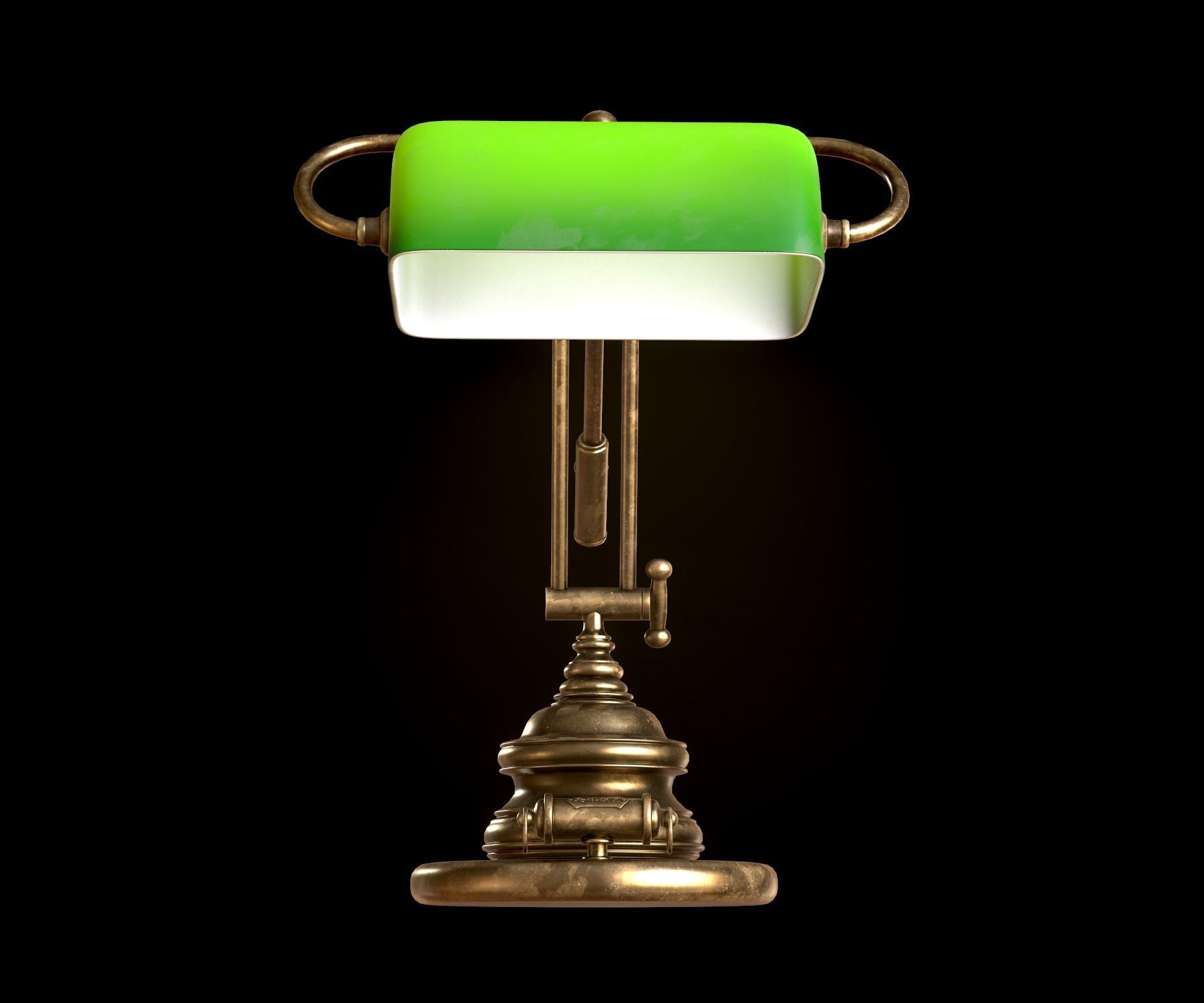 Classic Green Table Banker Lamp Low-poly 3D model_14